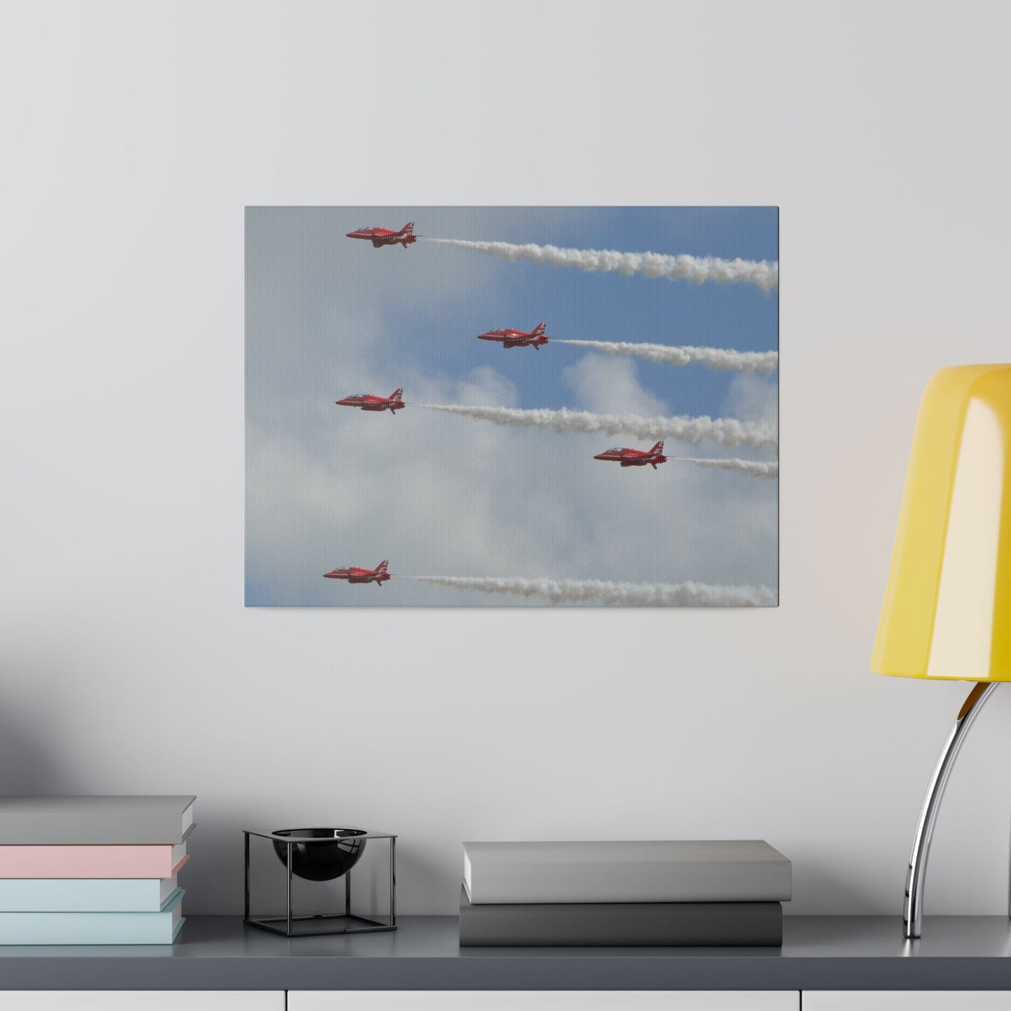 The Red Arrows Flying Left White Smoke Close Up Canvas - The Trio Synergize Group