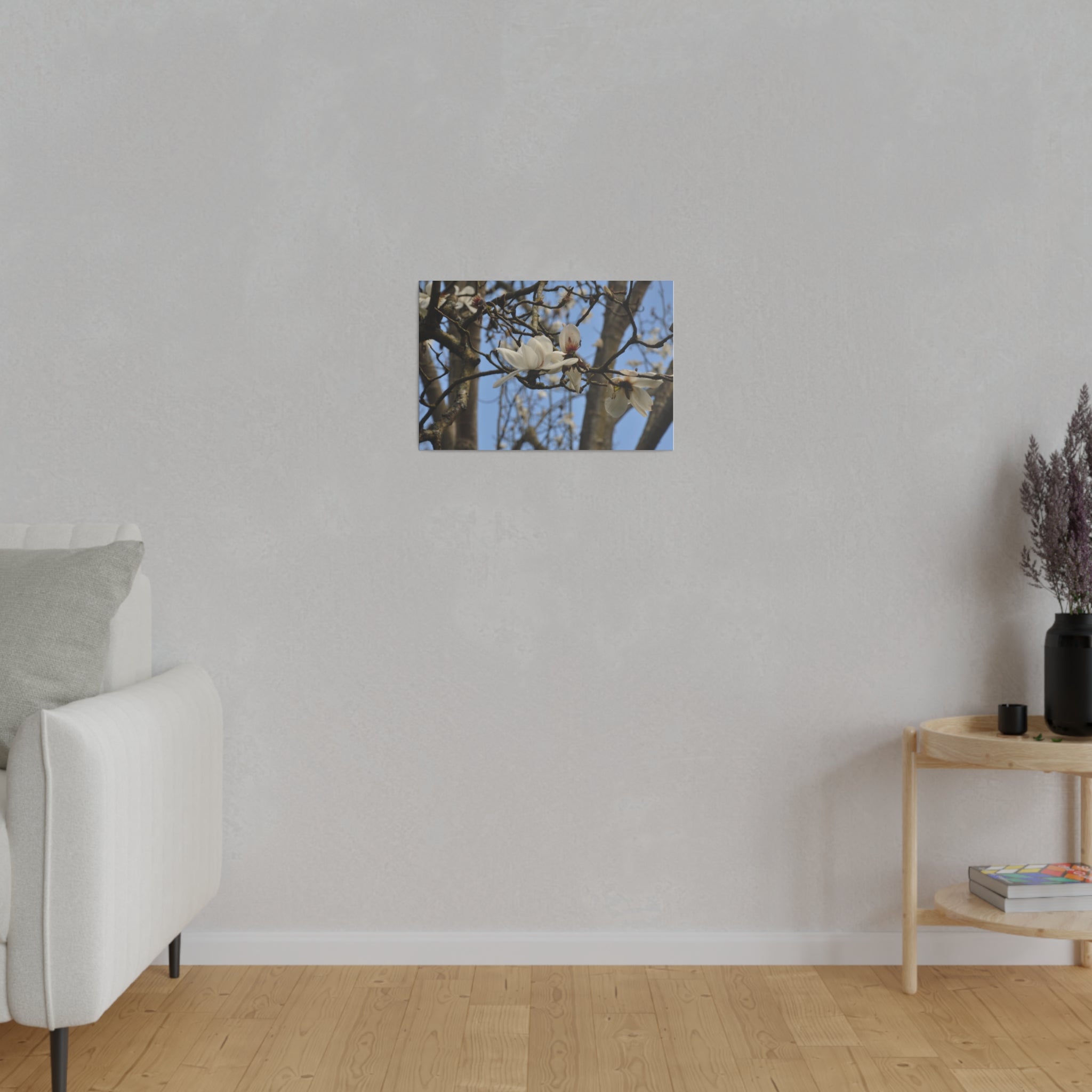 White Tree Blossom Sky Through Branches Canvas - The Trio Synergize Group