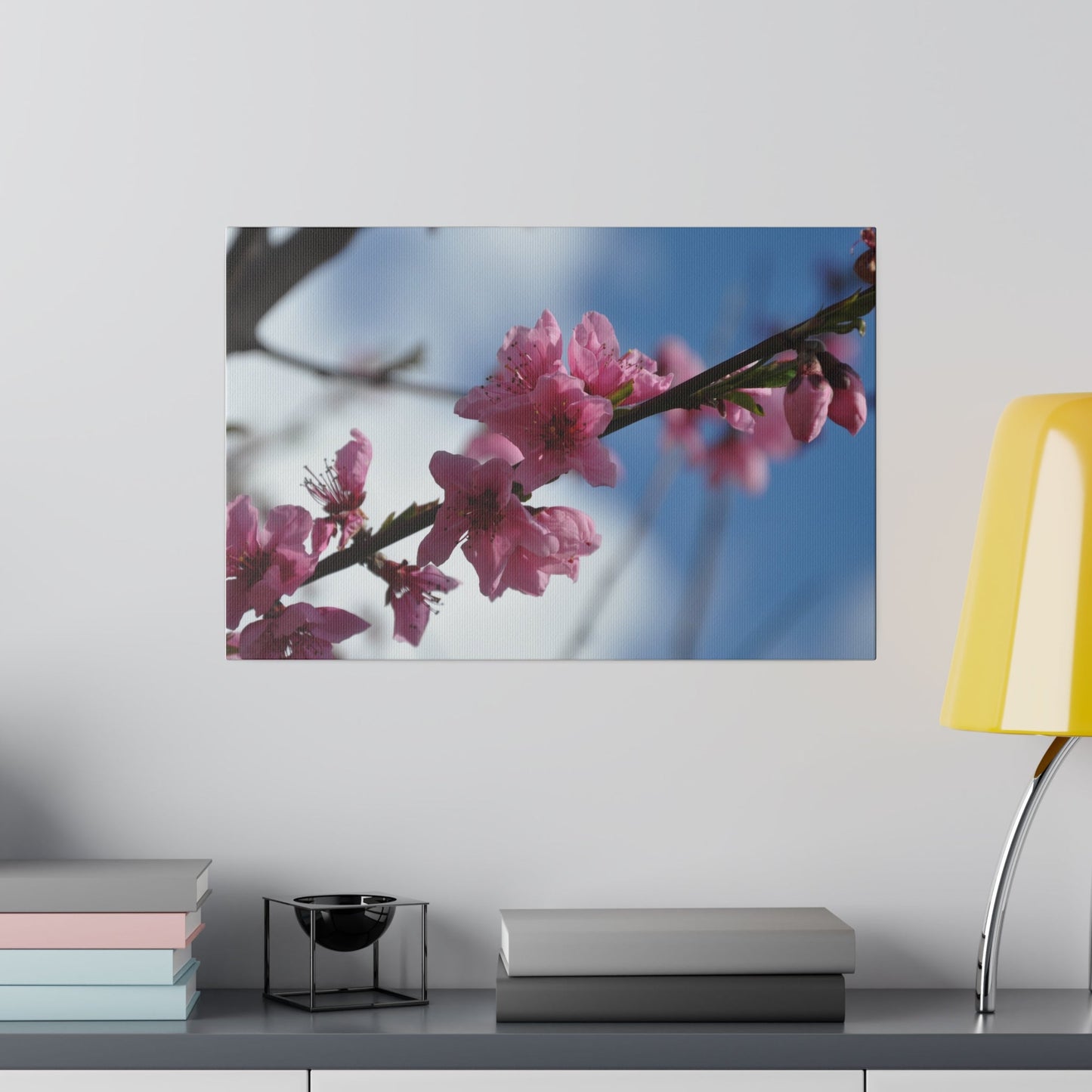 Pink Tree Blossom In A line With Blurred Sky & Clouds Canvas - The Trio Synergize Group