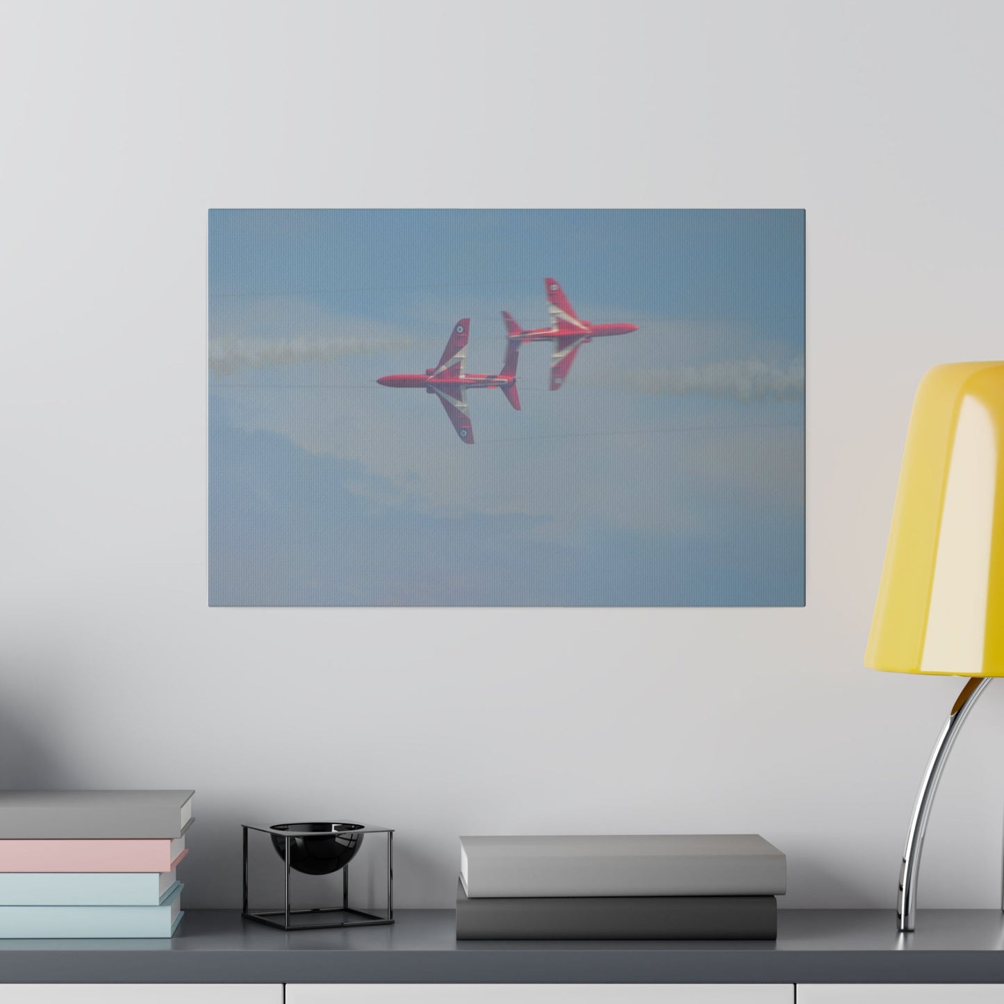 Two Red Arrows Crossing Each Other With White Smoke, Matte Canvas, Stretched, 0.75" - The Trio Synergize Group