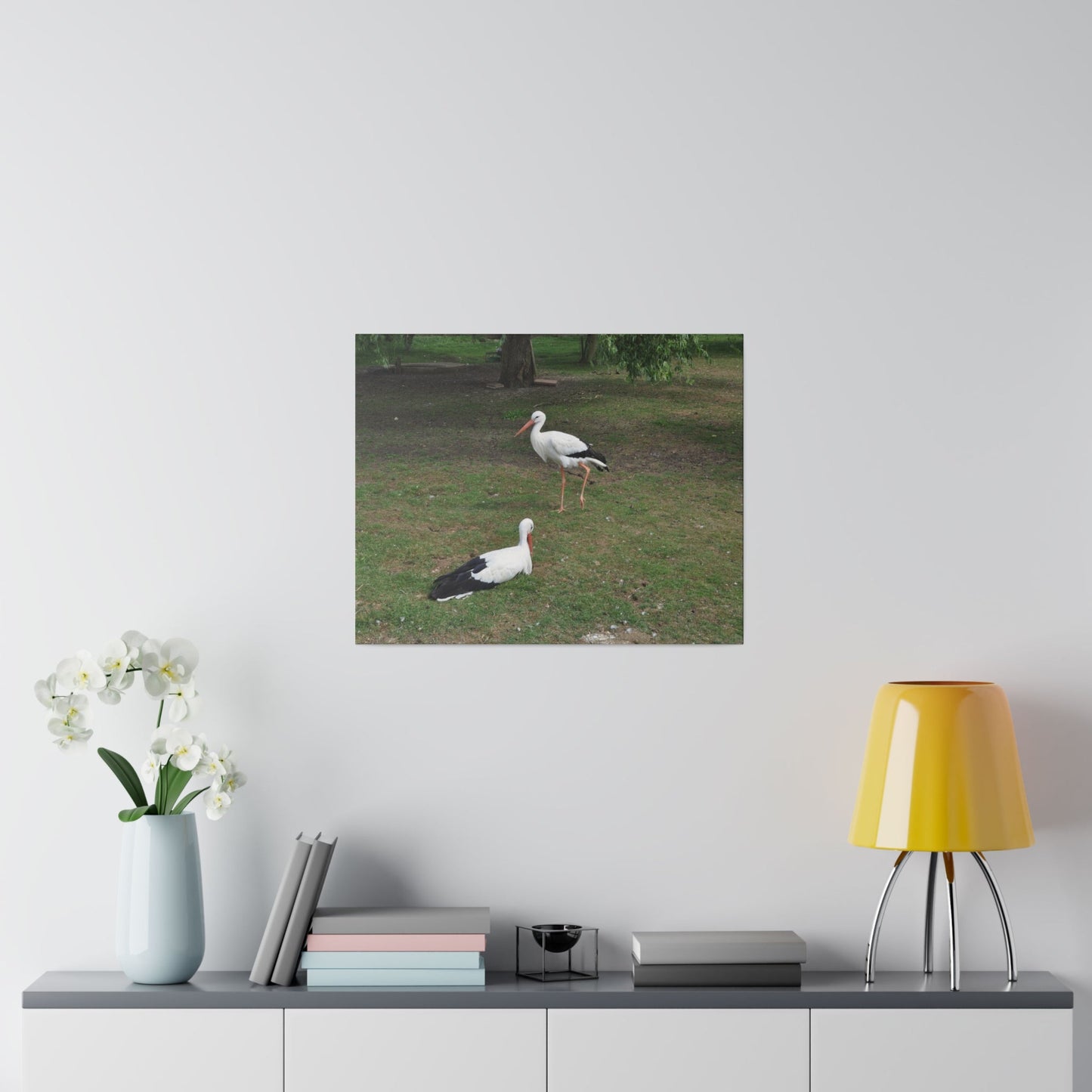 Two White Stork's, Matte Canvas, Stretched, 0.75" - The Trio Synergize Group