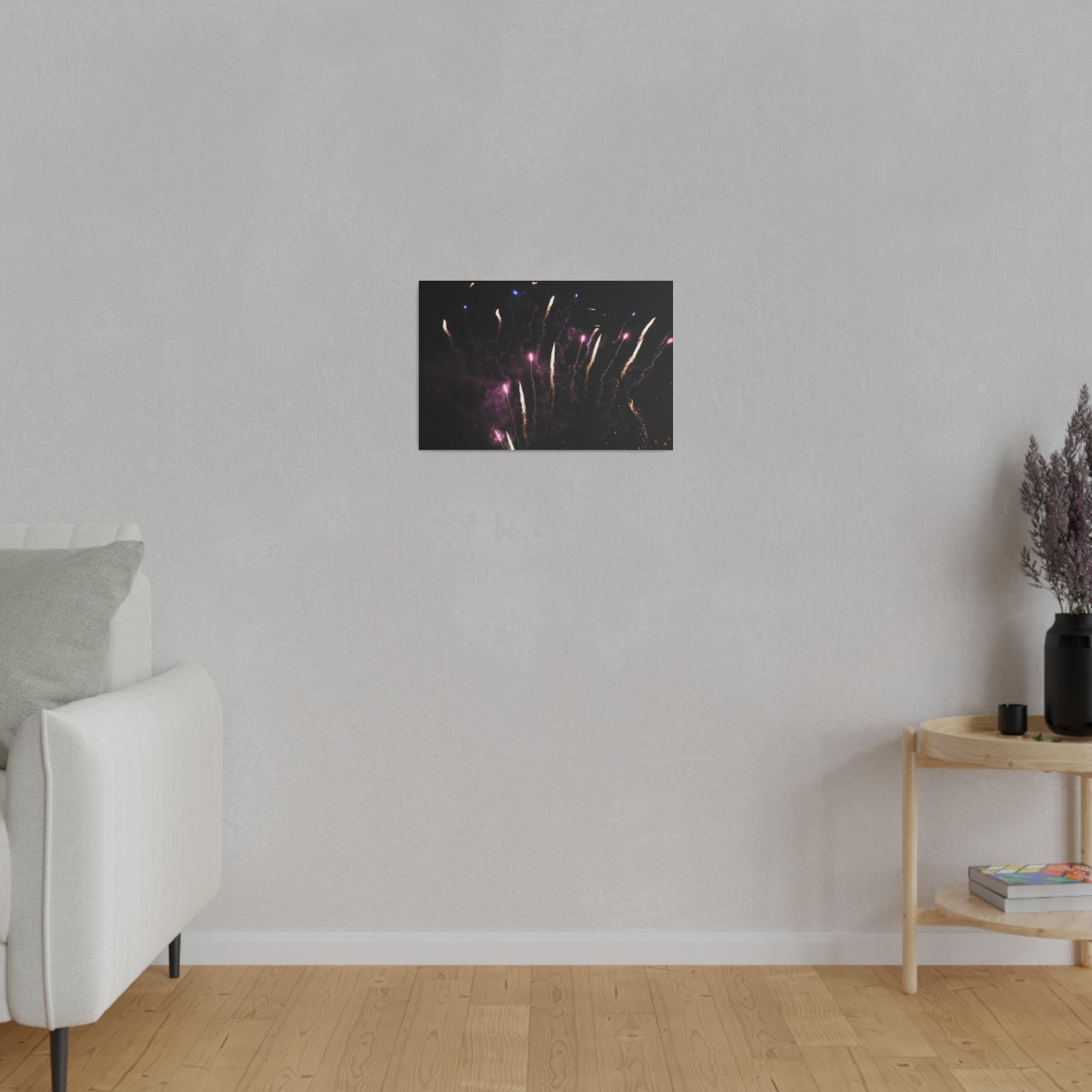 White And Purple Fireworks With Purple Smoke Canvas - The Trio Synergize Group