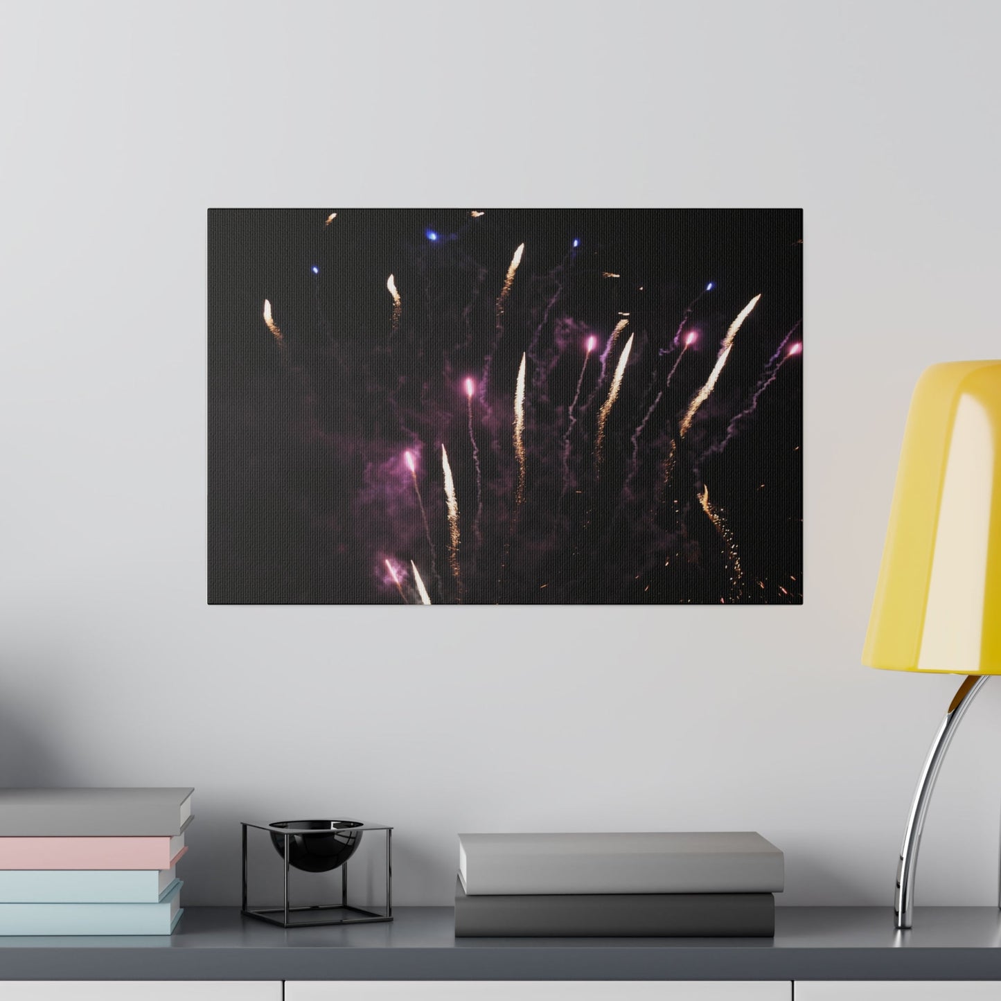 White And Purple Fireworks With Purple Smoke Canvas - The Trio Synergize Group