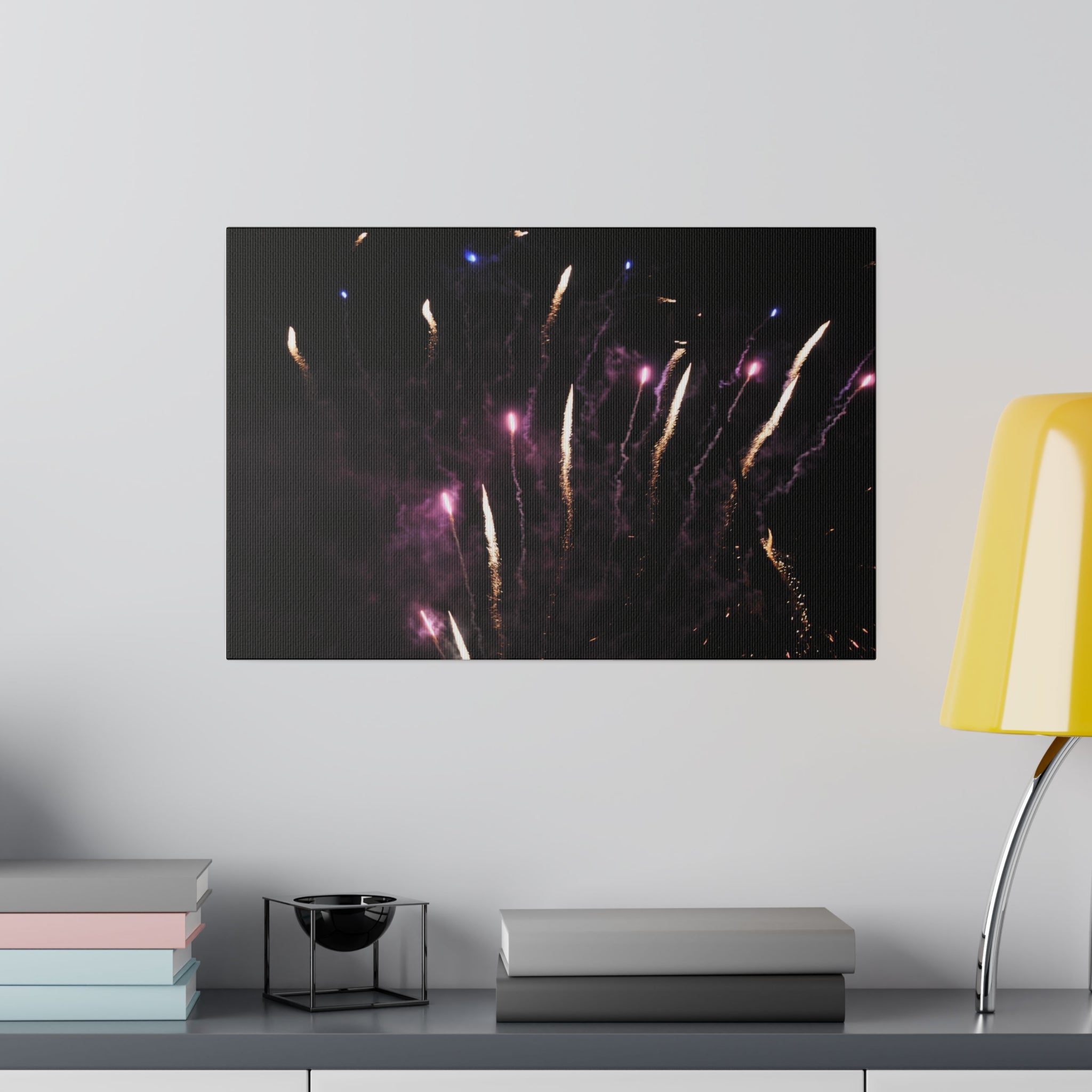 White And Purple Fireworks With Purple Smoke Canvas - The Trio Synergize Group