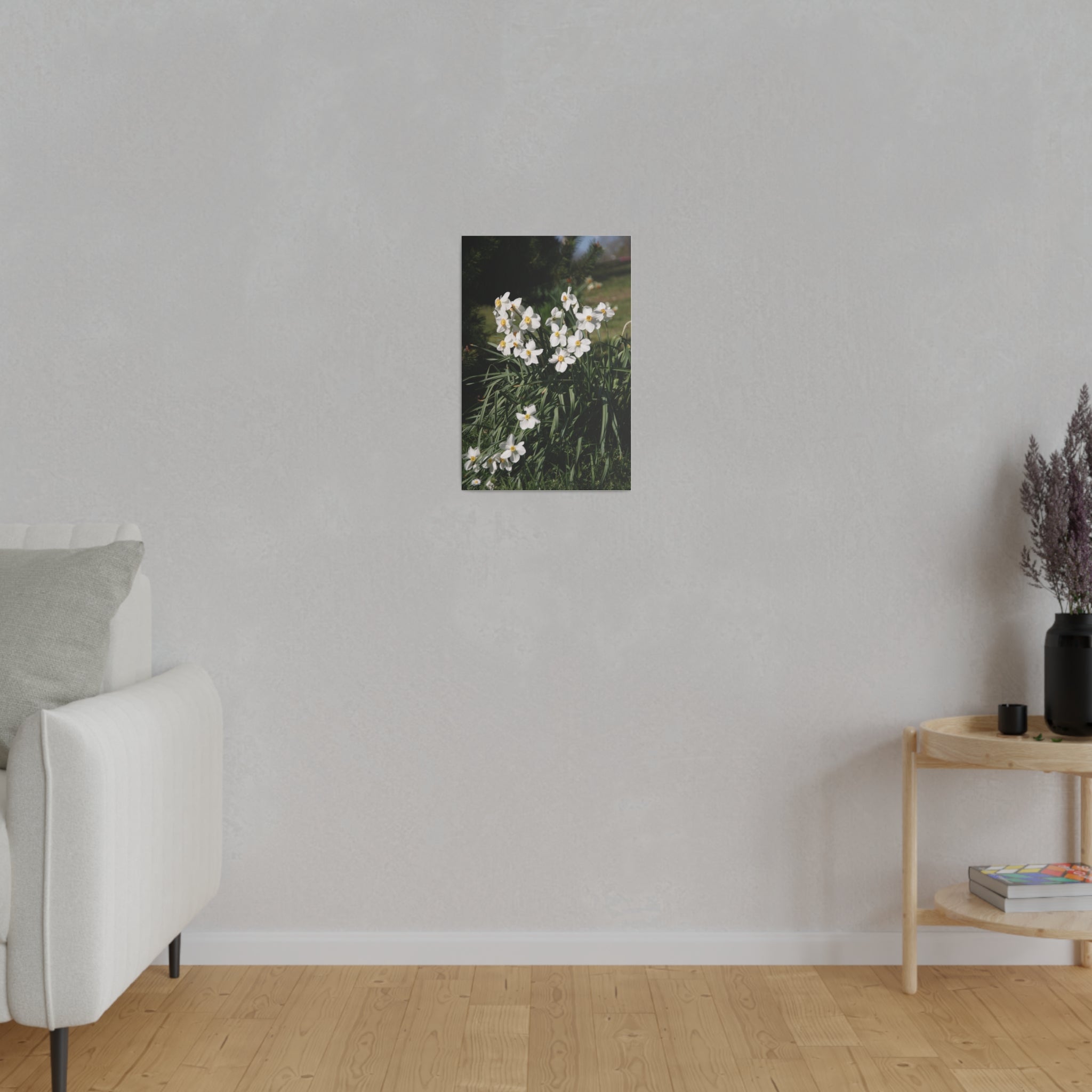 Cluster of White Daffodils With Blurred Background Canvas - The Trio Synergize Group