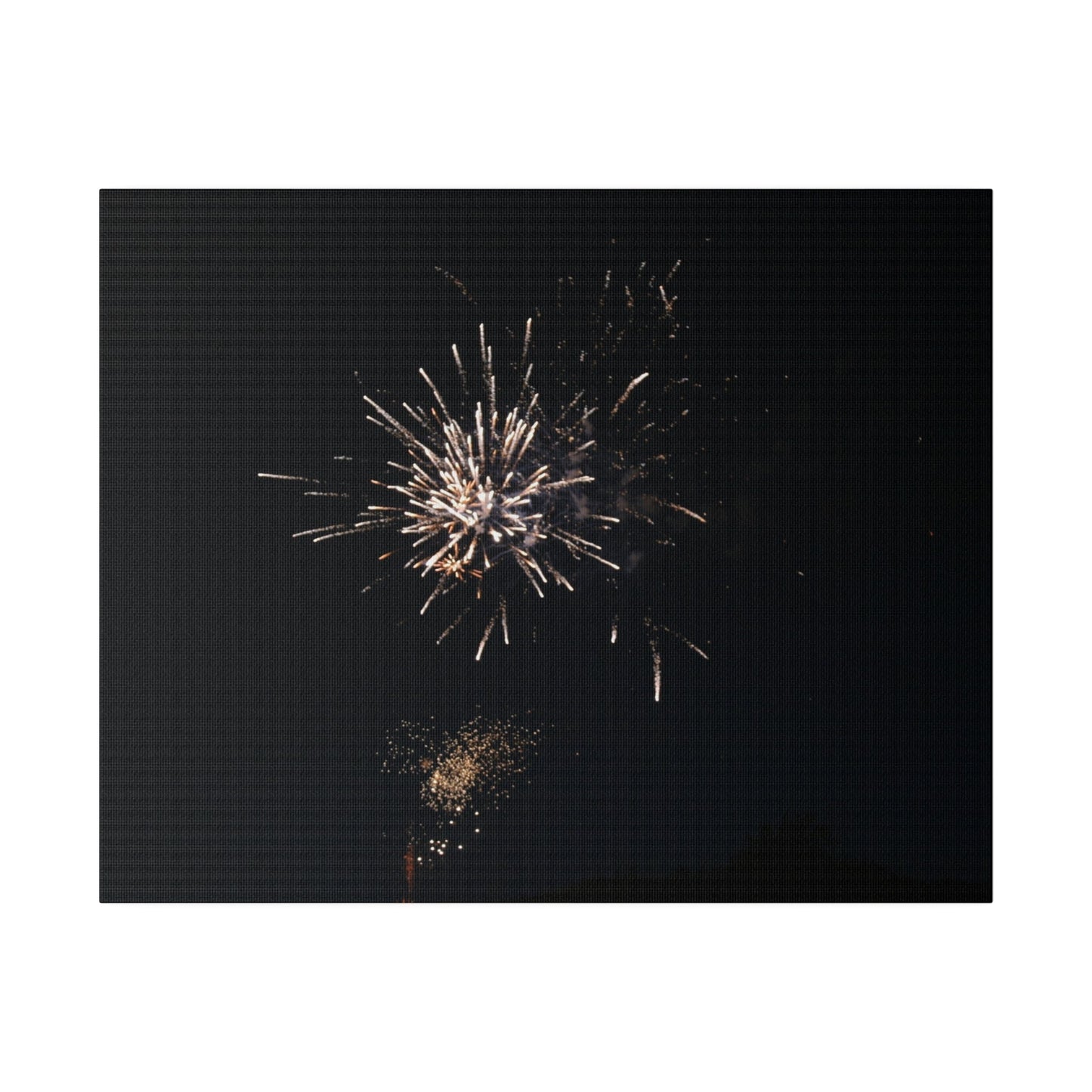 White Firework With Orange Glitter, Matte Canvas, Stretched, 0.75" - The Trio Synergize Group