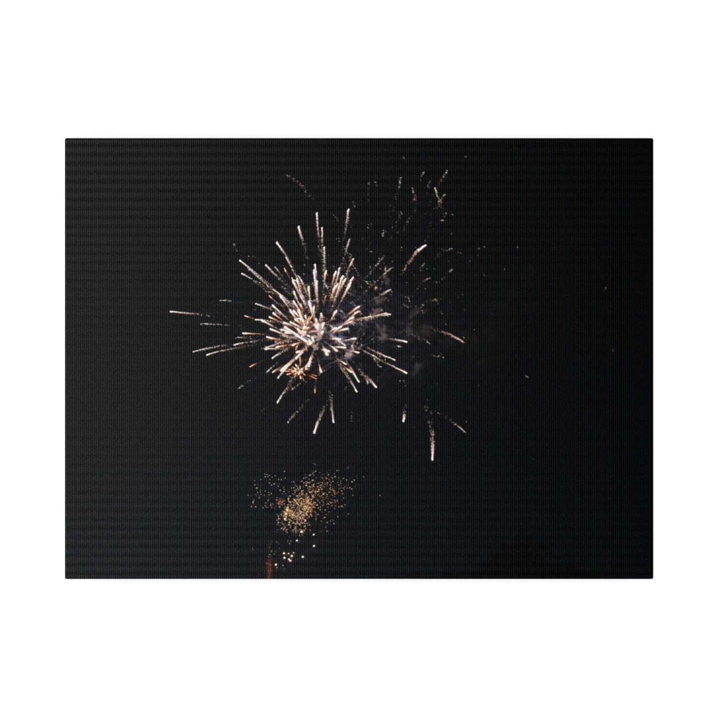White Firework With Orange Glitter, Matte Canvas, Stretched, 0.75" - The Trio Synergize Group