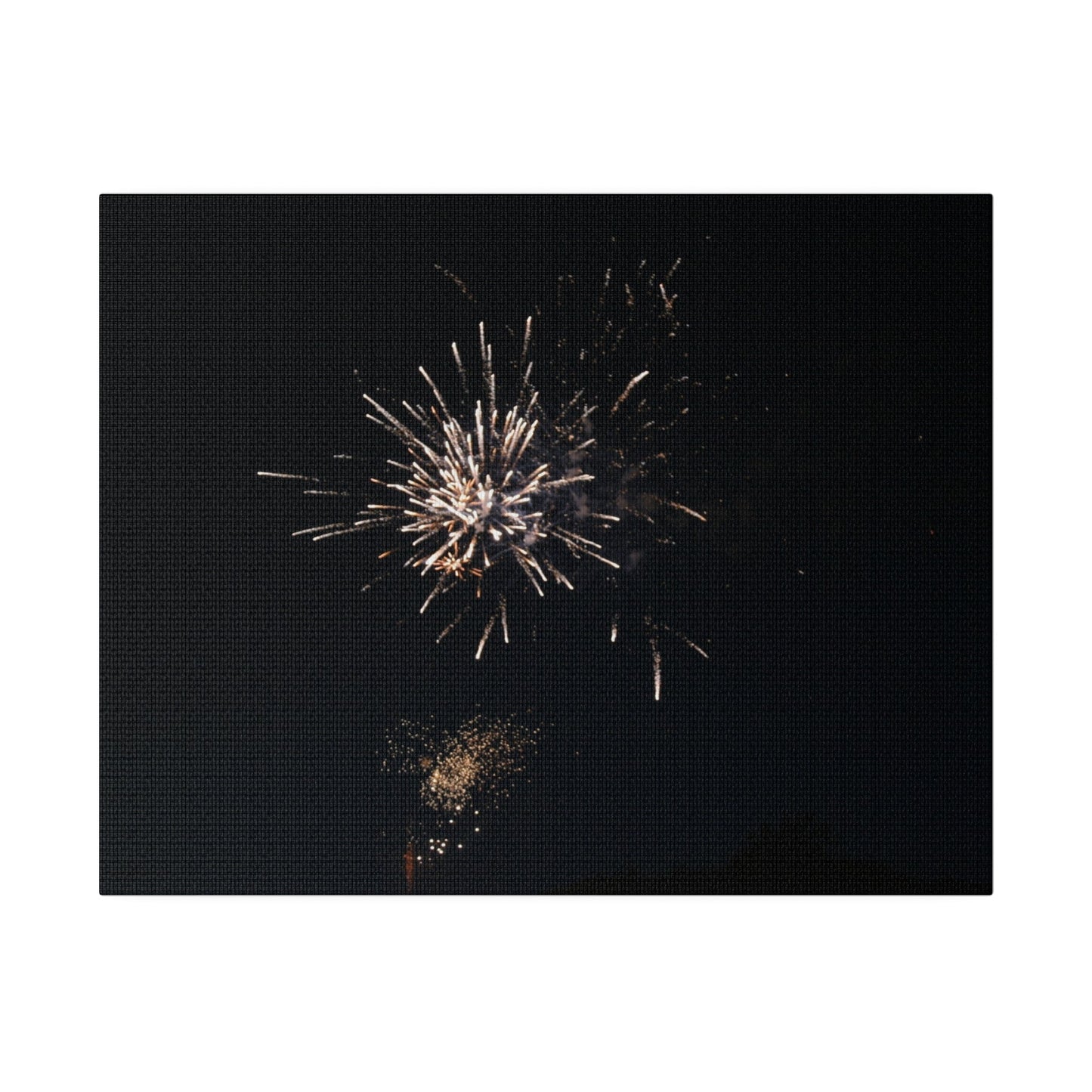 White Firework With Orange Glitter, Matte Canvas, Stretched, 0.75" - The Trio Synergize Group