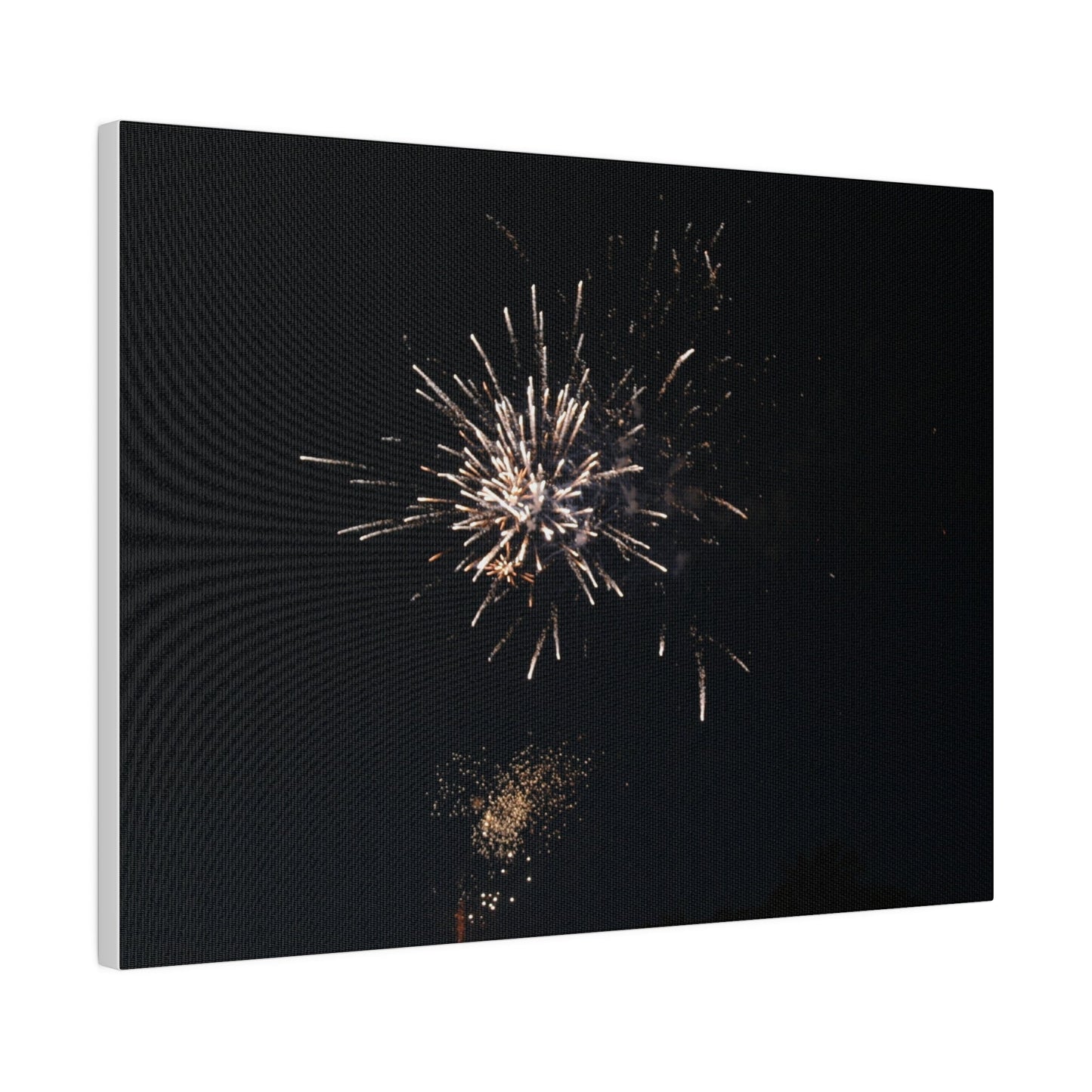 White Firework With Orange Glitter, Matte Canvas, Stretched, 0.75" - The Trio Synergize Group