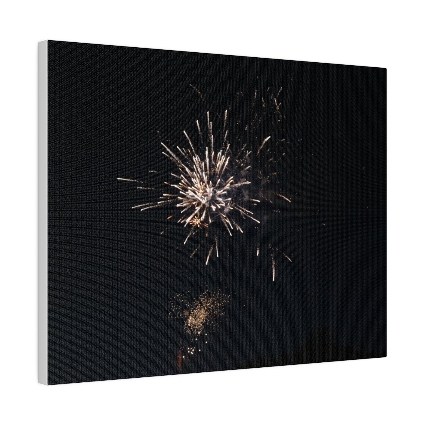 White Firework With Orange Glitter, Matte Canvas, Stretched, 0.75" - The Trio Synergize Group