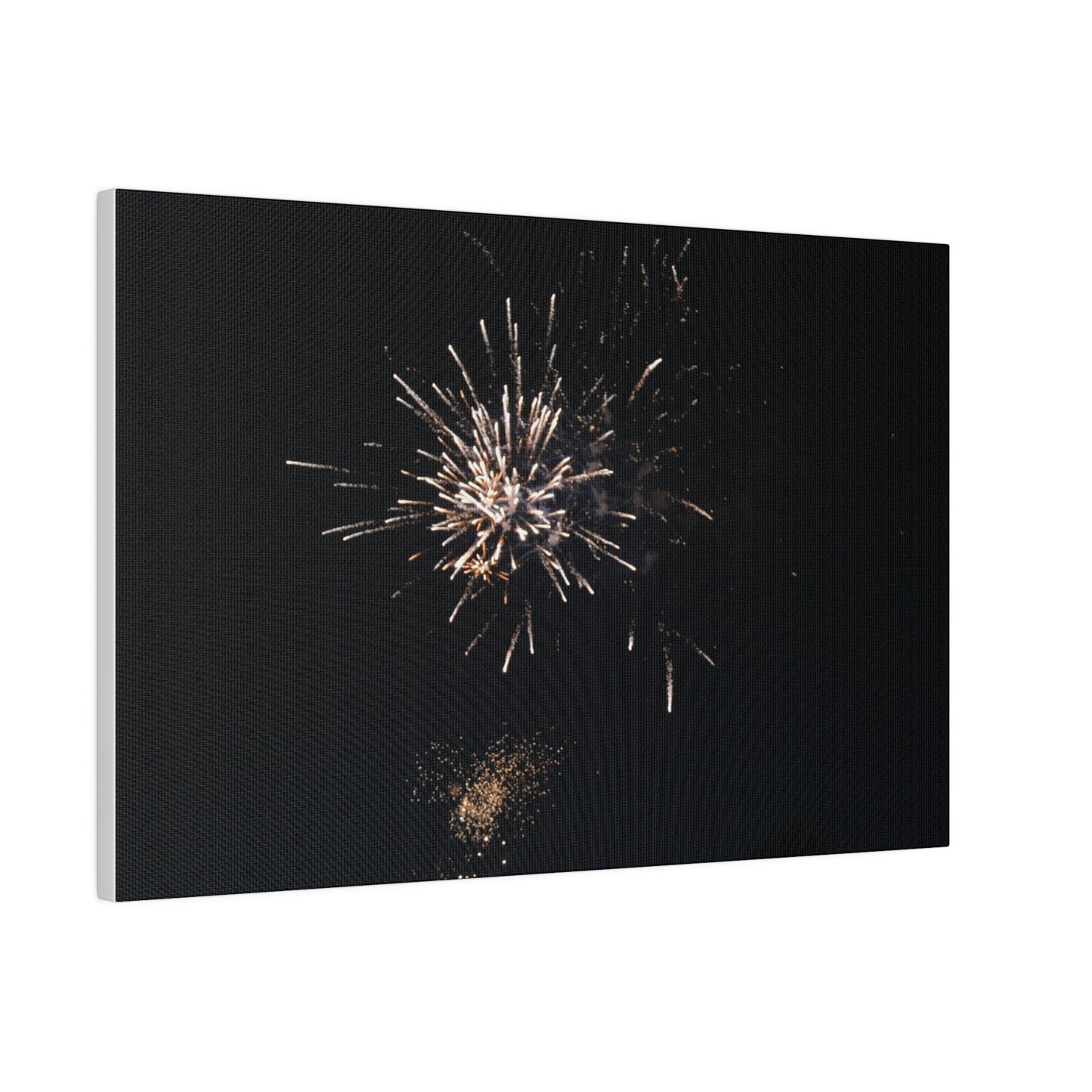 White Firework With Orange Glitter, Matte Canvas, Stretched, 0.75" - The Trio Synergize Group