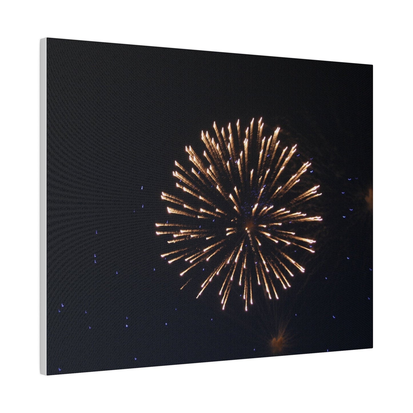 White Firework With Orange Trails And Purple Dots, Matte Canvas, Stretched, 0.75" - The Trio Synergize Group