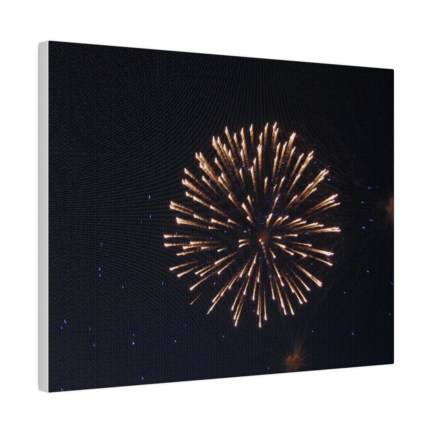 White Firework With Orange Trails And Purple Dots, Matte Canvas, Stretched, 0.75" - The Trio Synergize Group