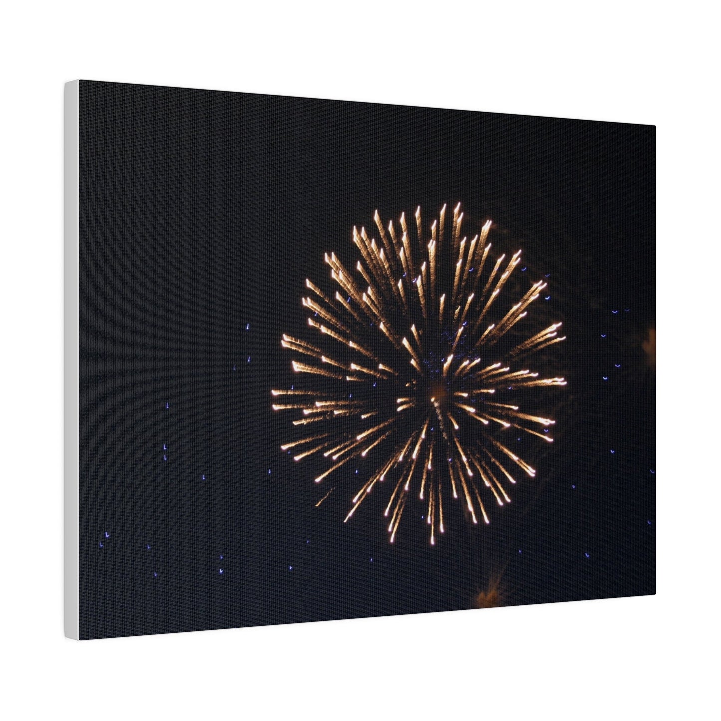 White Firework With Orange Trails And Purple Dots, Matte Canvas, Stretched, 0.75" - The Trio Synergize Group