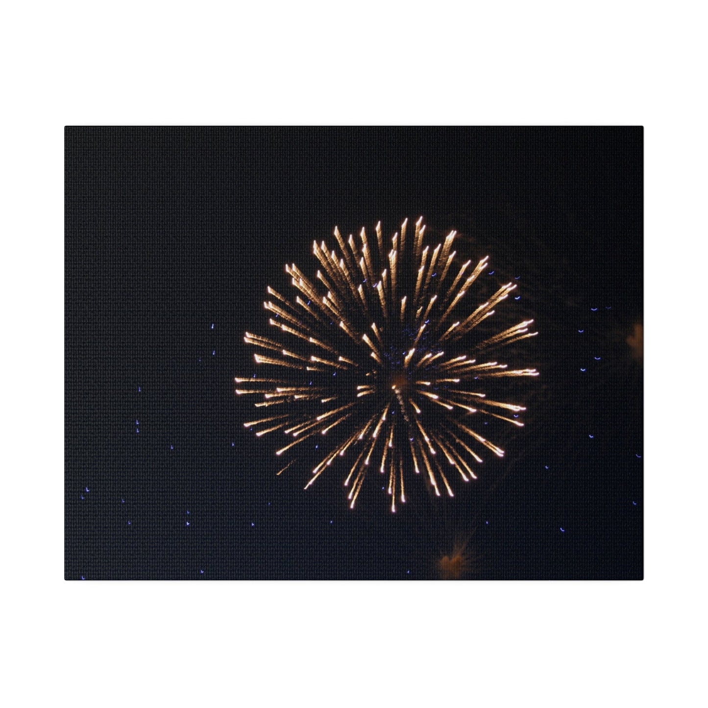 White Firework With Orange Trails And Purple Dots, Matte Canvas, Stretched, 0.75" - The Trio Synergize Group