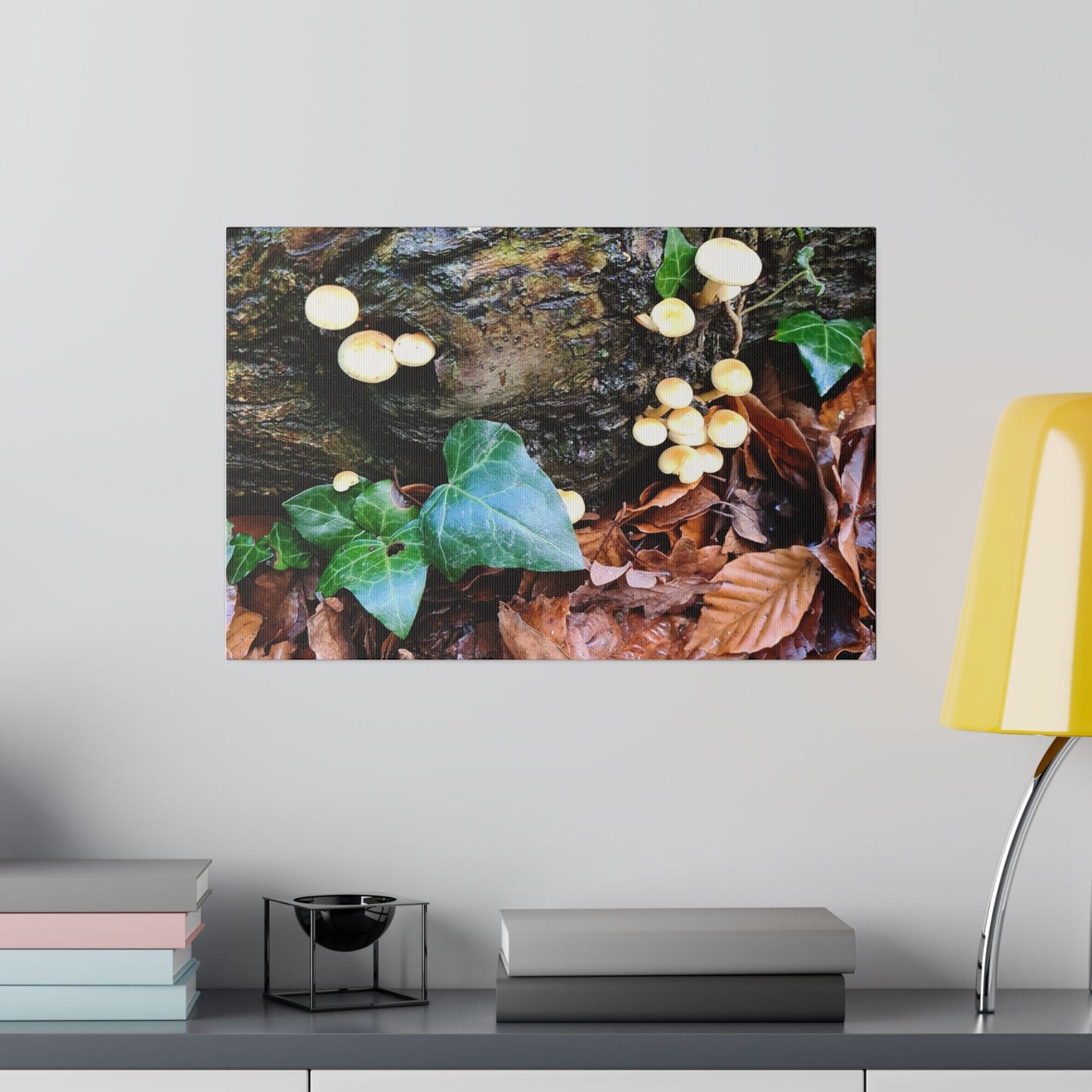 Woodland Mushrooms On A Log Canvas - The Trio Synergize Group