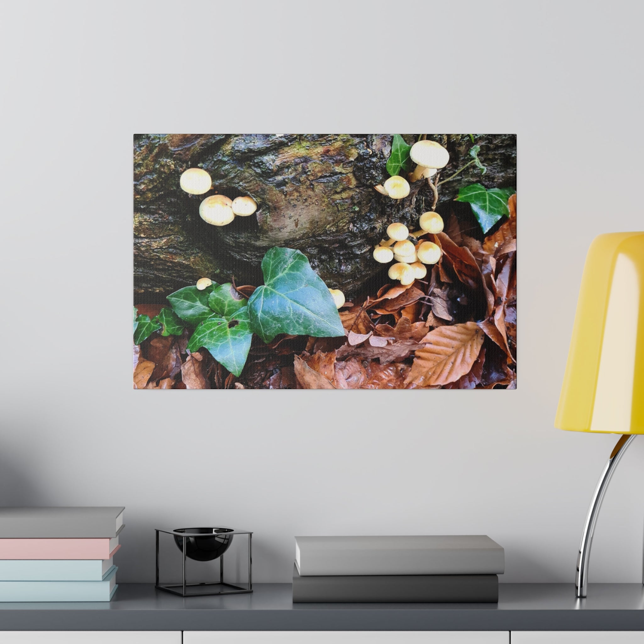 Woodland Mushrooms On A Log Canvas - The Trio Synergize Group