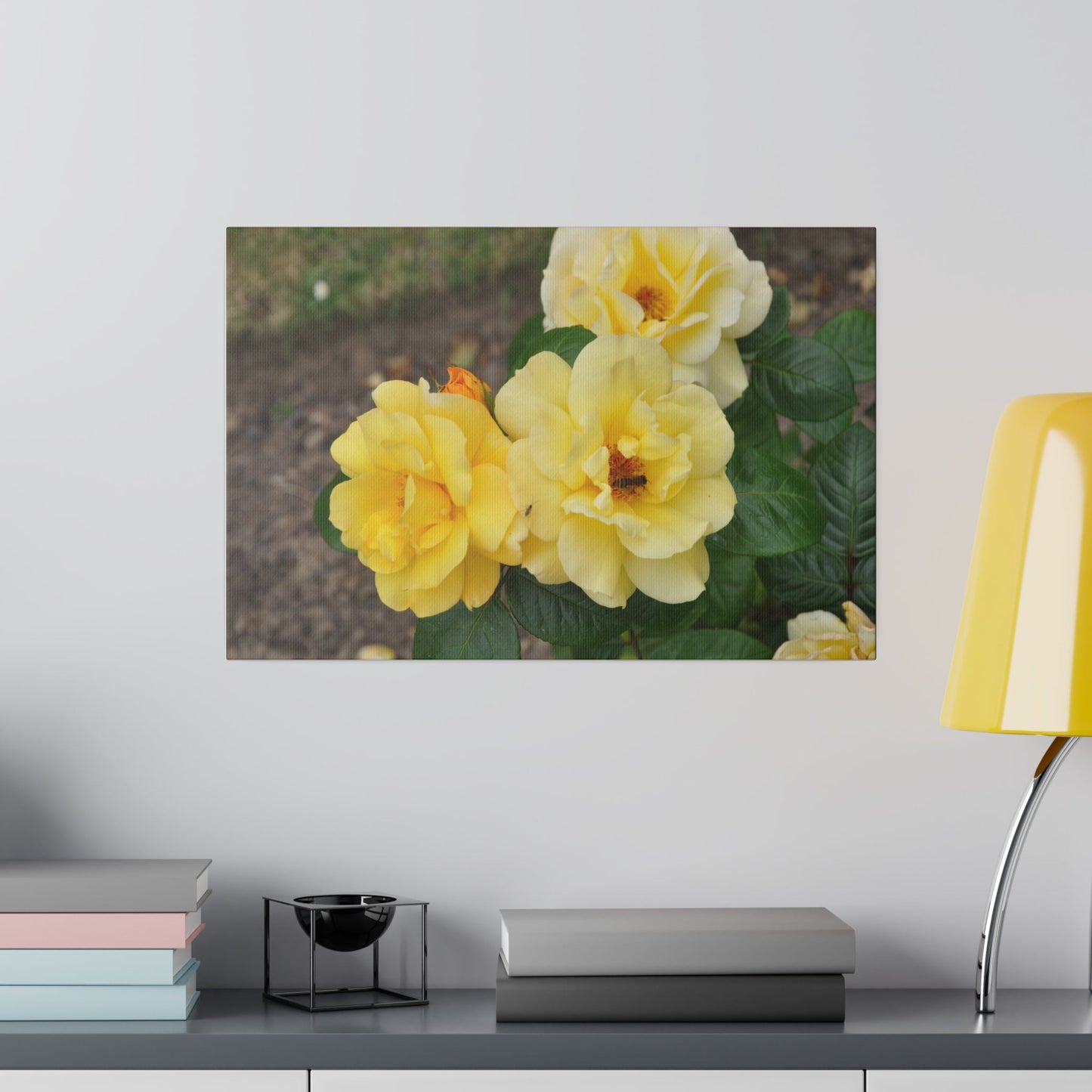 Yellow Roses With A Hoverfly Canvas Print - The Trio Synergize Group