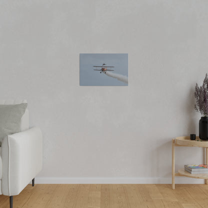 Single Wing Walker Flying Straight Forward With Smoke, With The Person Laying Sideways Canvas
