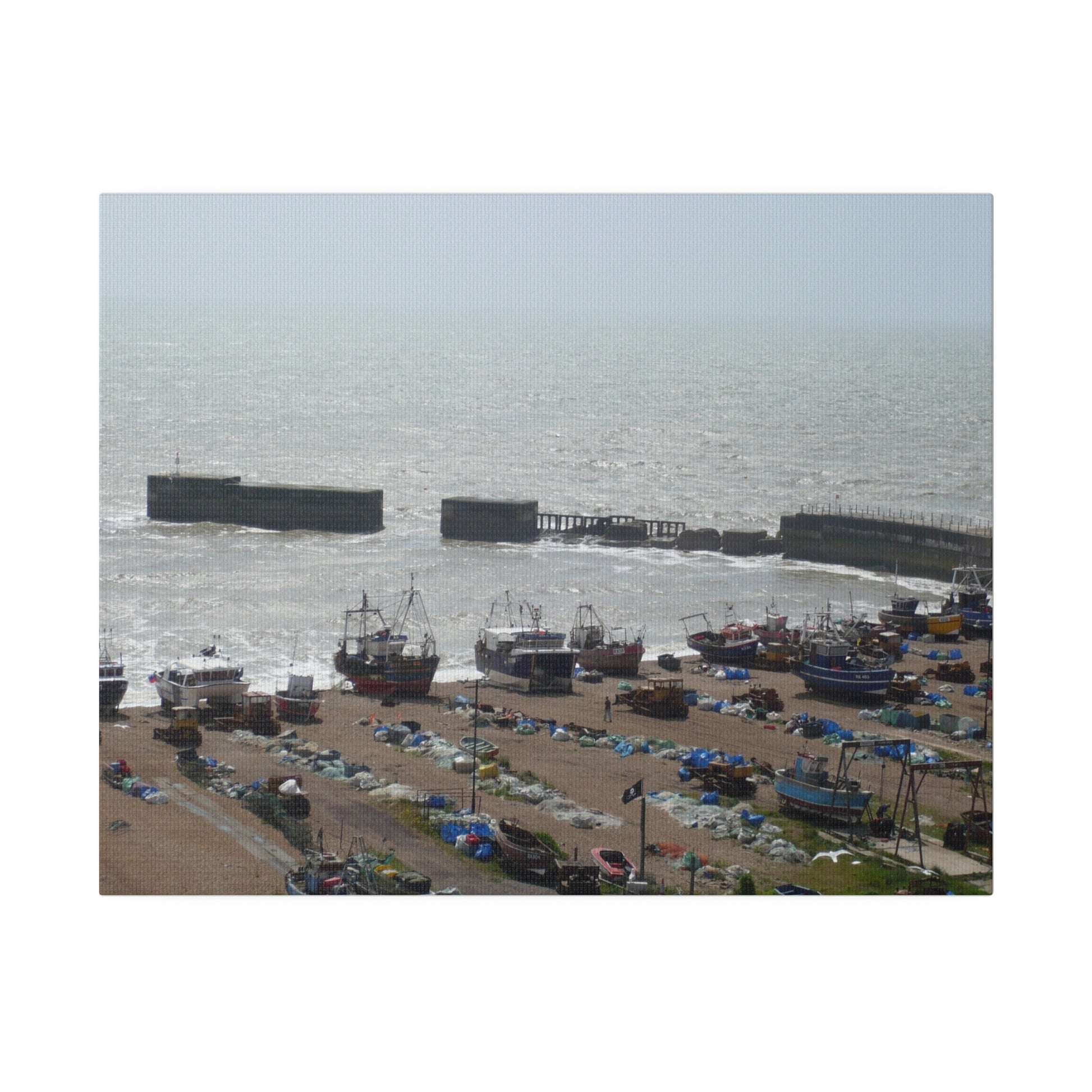 Hastings Fishing Boats On The Beach And Harbour Arm Canvas - The Trio Synergize Group