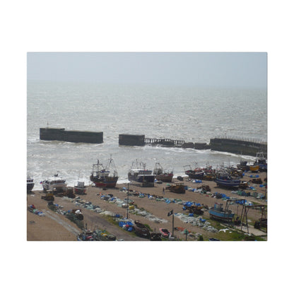 Hastings Fishing Boats On The Beach And Harbour Arm Canvas