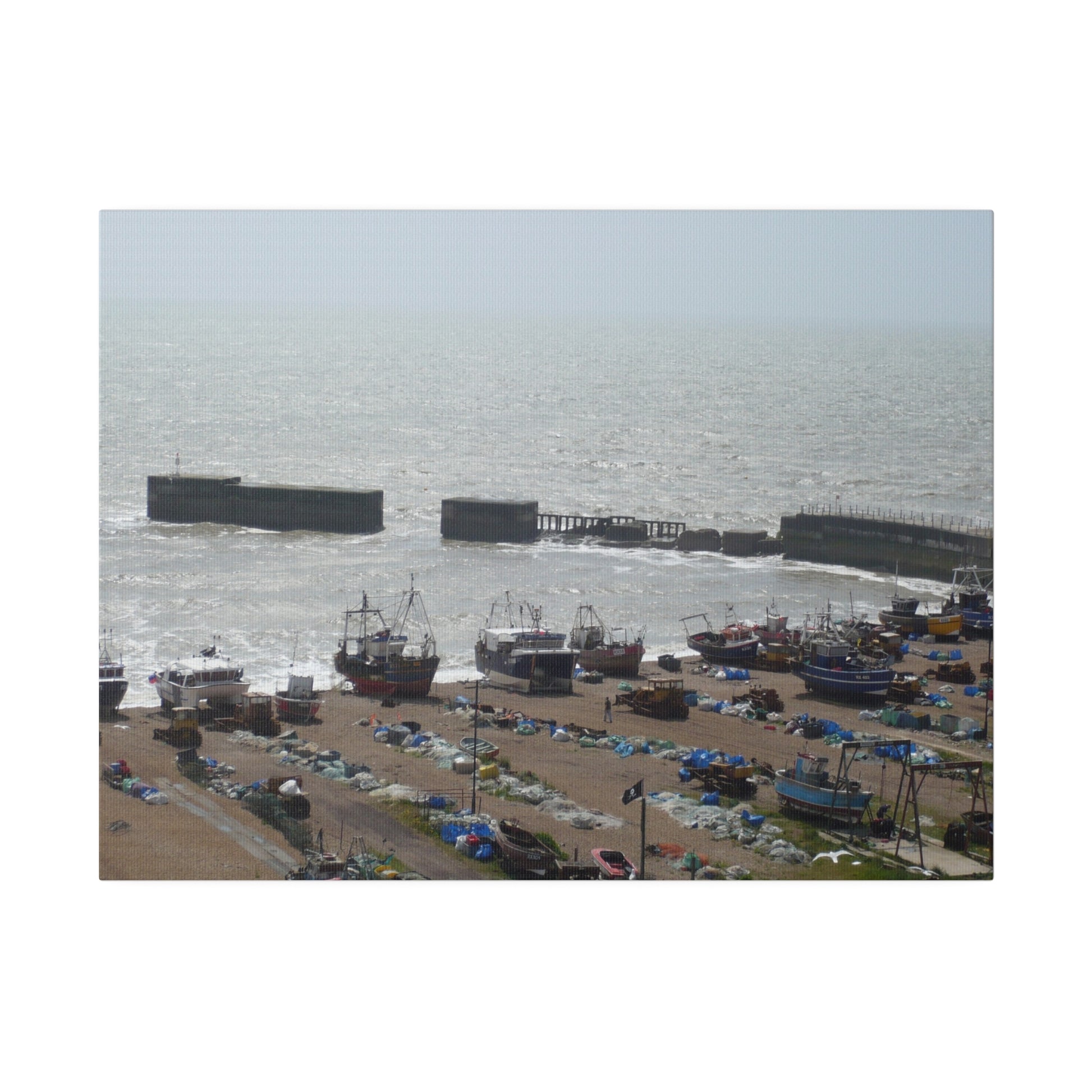 Hastings Fishing Boats On The Beach And Harbour Arm Canvas - The Trio Synergize Group