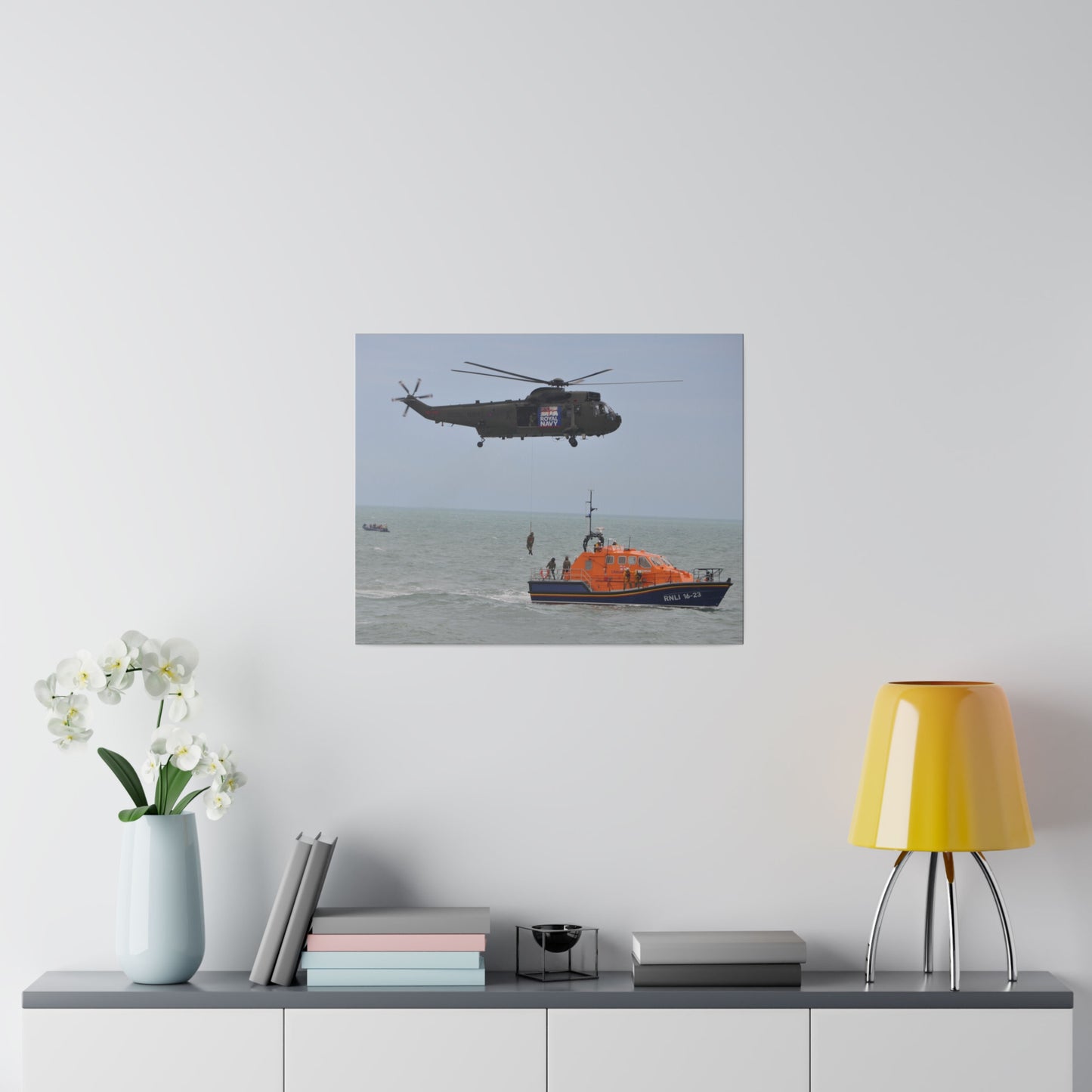 Sea King Helicopter Winching Crew Off RNLI Lifeboat - Canvas - The Trio Synergize Group
