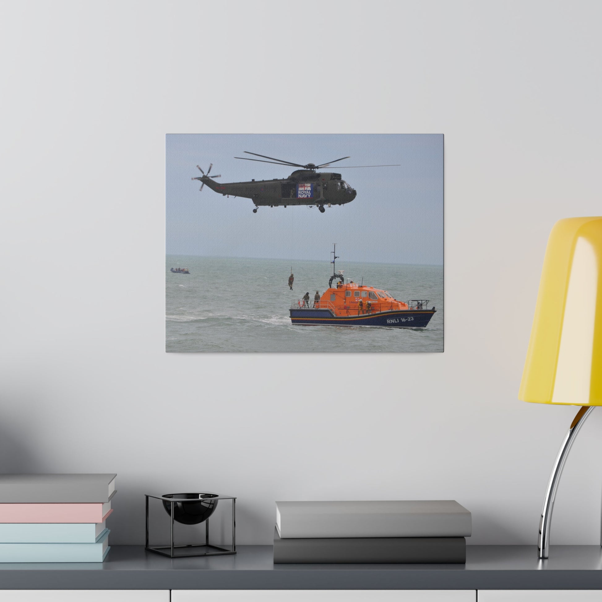 Sea King Helicopter Winching Crew Off RNLI Lifeboat - Canvas - The Trio Synergize Group