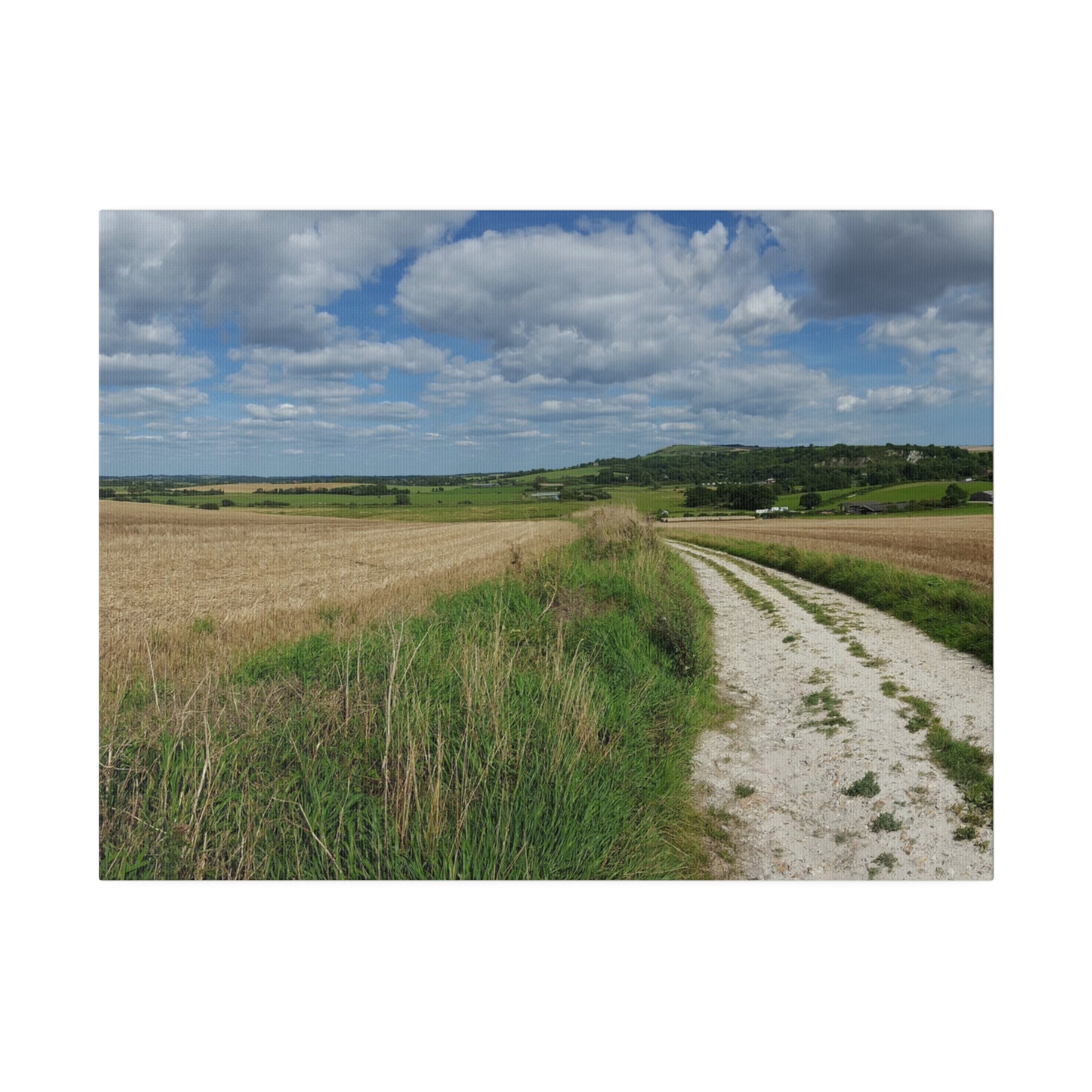 Countryside Field Landscape, Hill & Fluffy Clouds Canvas - The Trio Synergize Group