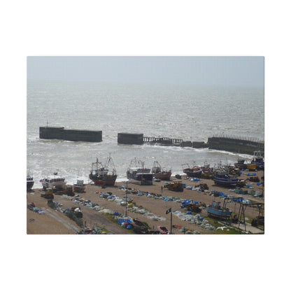 Hastings Fishing Boats On The Beach And Harbour Arm Canvas