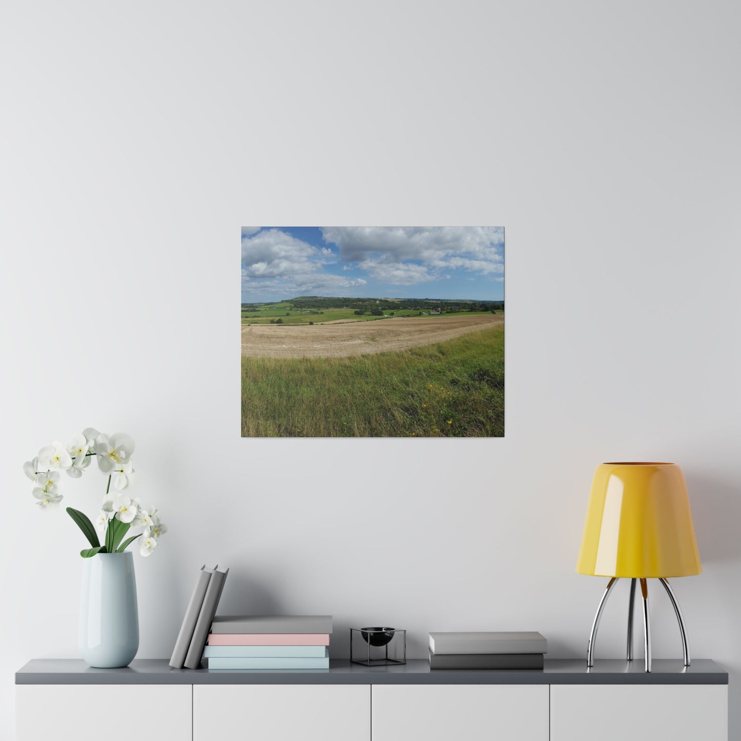 Countryside Farm Fields Landscape With Village In the Background Canvas