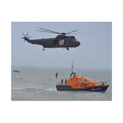 Sea King Helicopter Winching Crew Off RNLI Lifeboat - Canvas - The Trio Synergize Group
