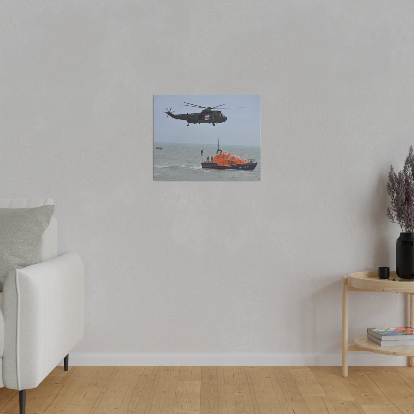 Sea King Helicopter Winching Crew Off RNLI Lifeboat - Canvas - The Trio Synergize Group