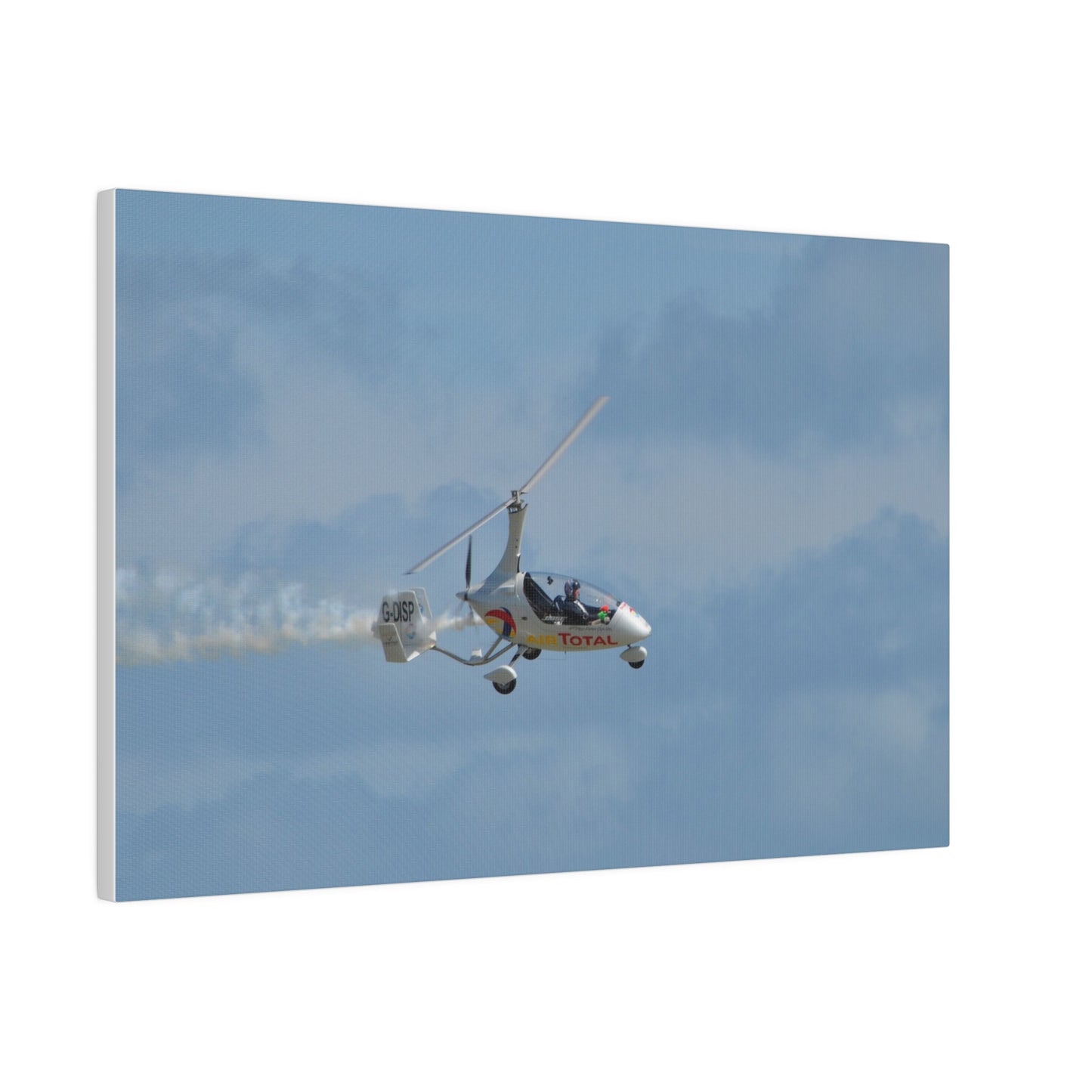 AutoGyro Flying With Smoke, With A slight Angle Canvas - The Trio Synergize Group