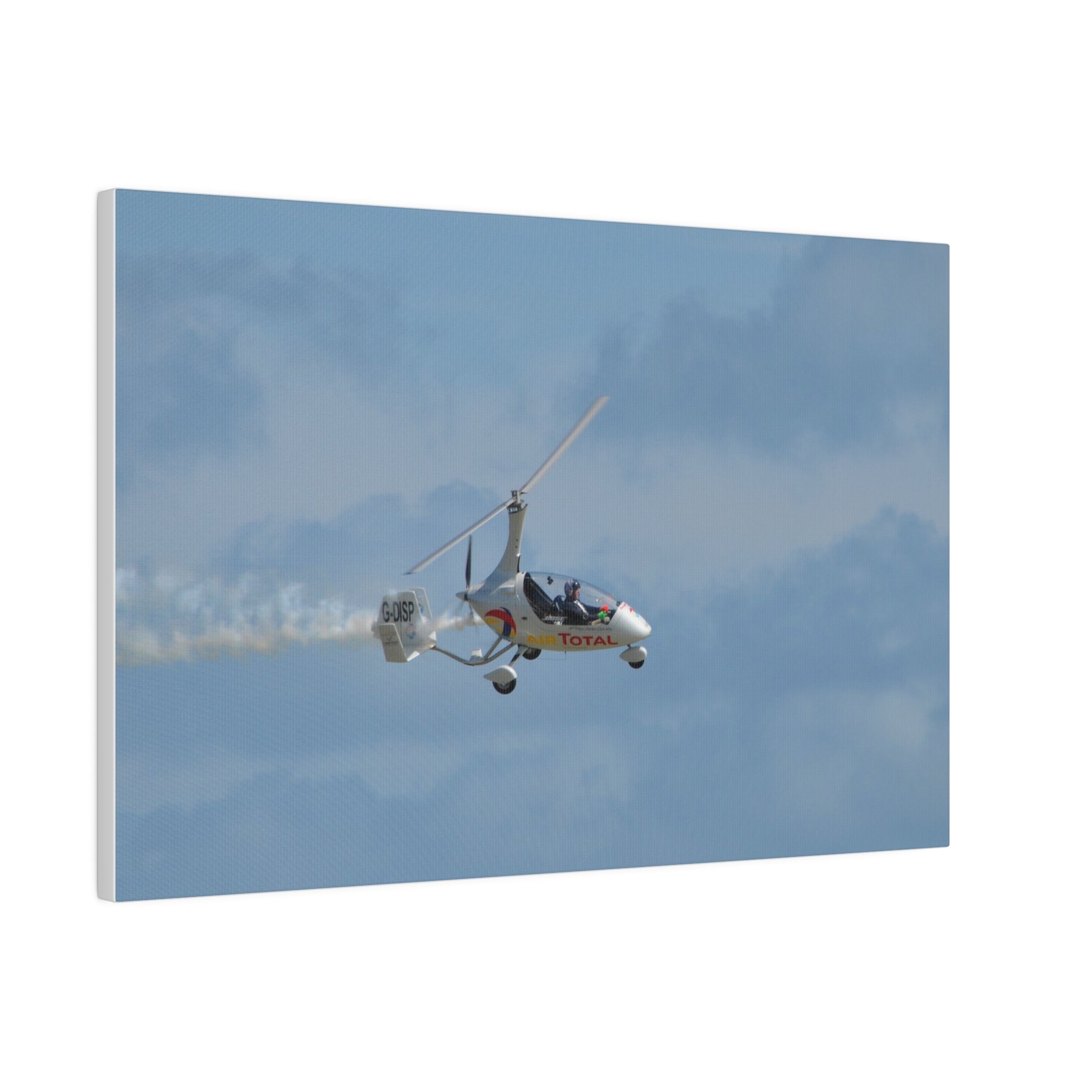 AutoGyro Flying With Smoke, With A slight Angle Canvas - The Trio Synergize Group