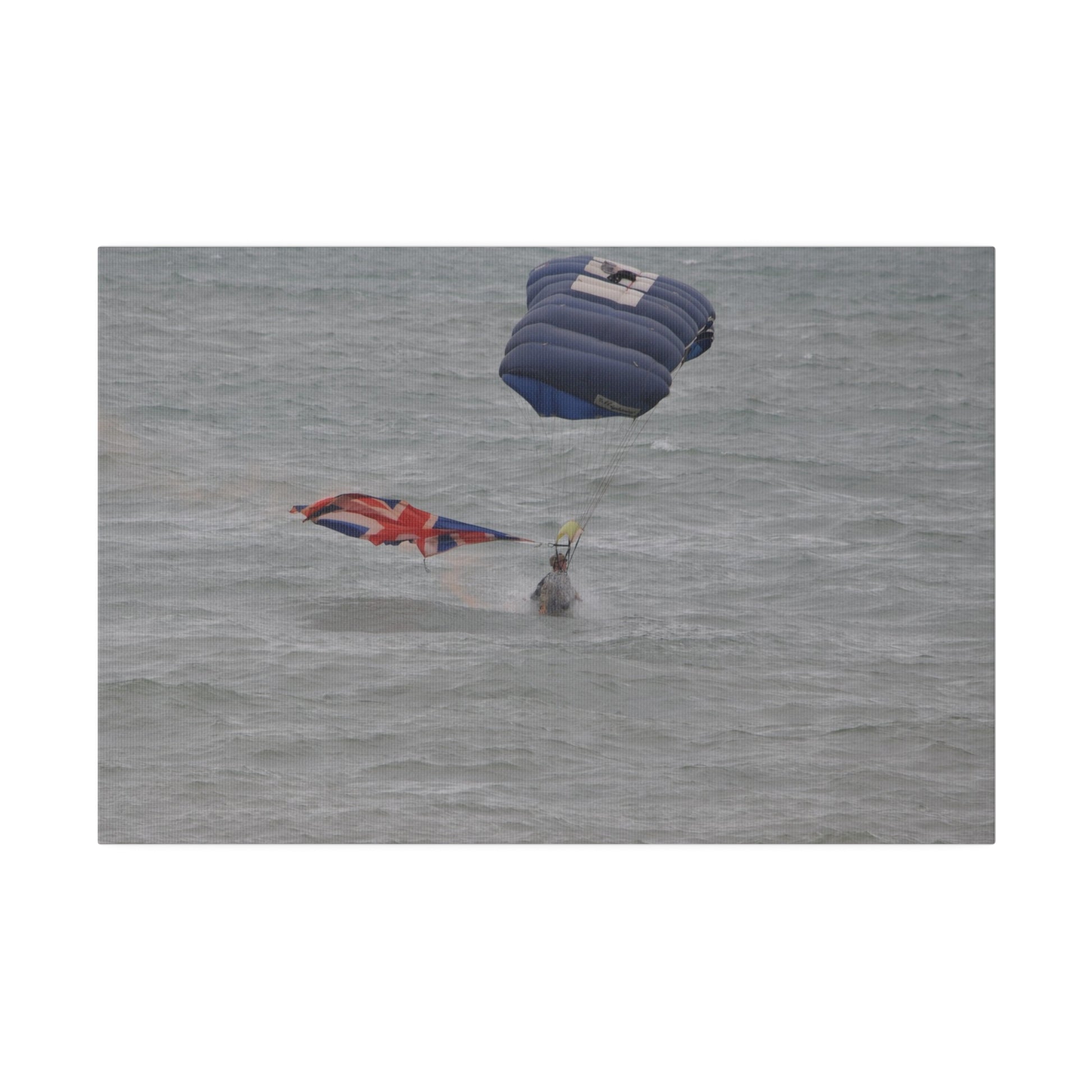 Parachuter With Flag And Smoke, Splash Down Canvas - The Trio Synergize Group