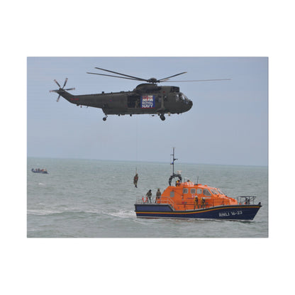 Sea King Helicopter Winching Crew Off RNLI Lifeboat - Canvas - The Trio Synergize Group