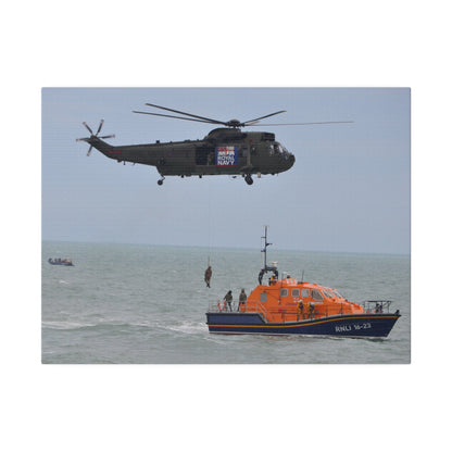 Sea King Helicopter Winching Crew Off RNLI Lifeboat - Canvas - The Trio Synergize Group