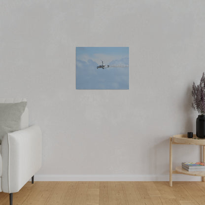 AutoGyro Flying From The Right With Smoke, Matte Canvas, Stretched, 0.75" - The Trio Synergize Group