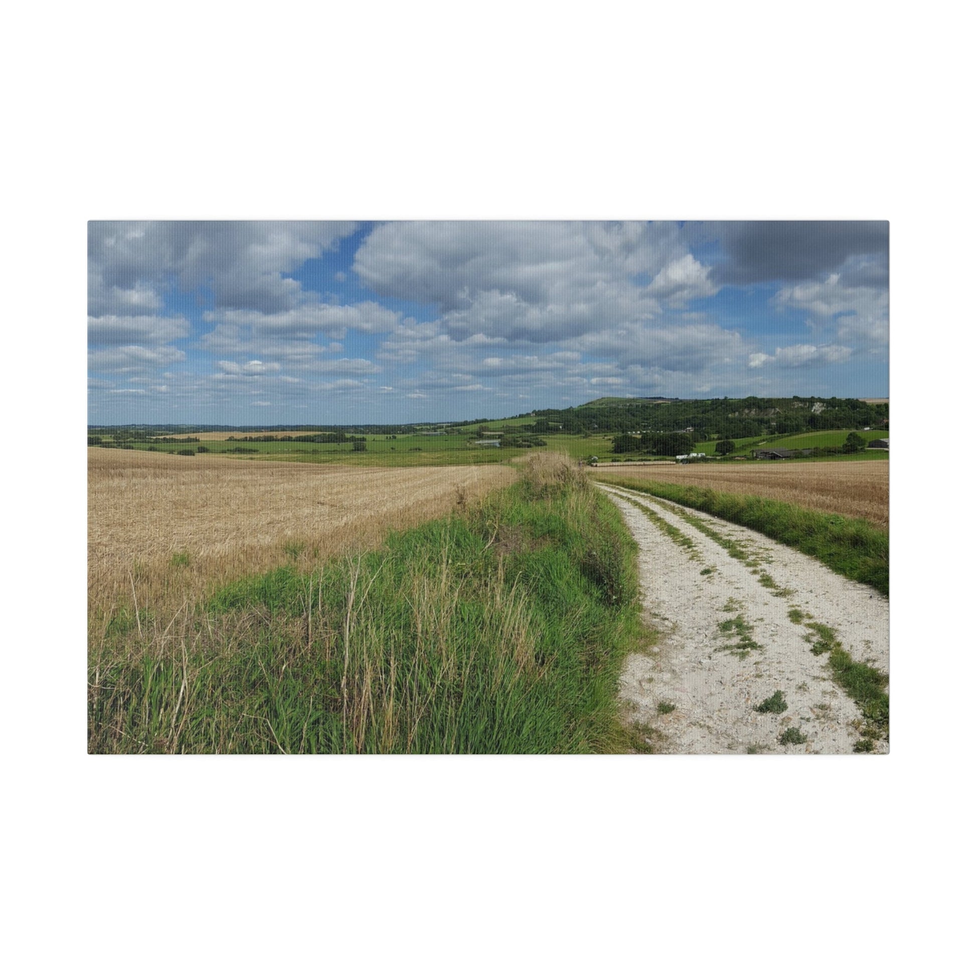 Countryside Field Landscape, Hill & Fluffy Clouds Canvas - The Trio Synergize Group
