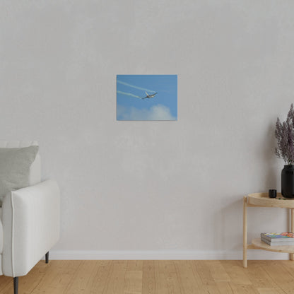 F16 Fighting Falcon Flying From The Left With Smoke, Levelling Out, Matte Canvas, Stretched, 0.75" - The Trio Synergize Group