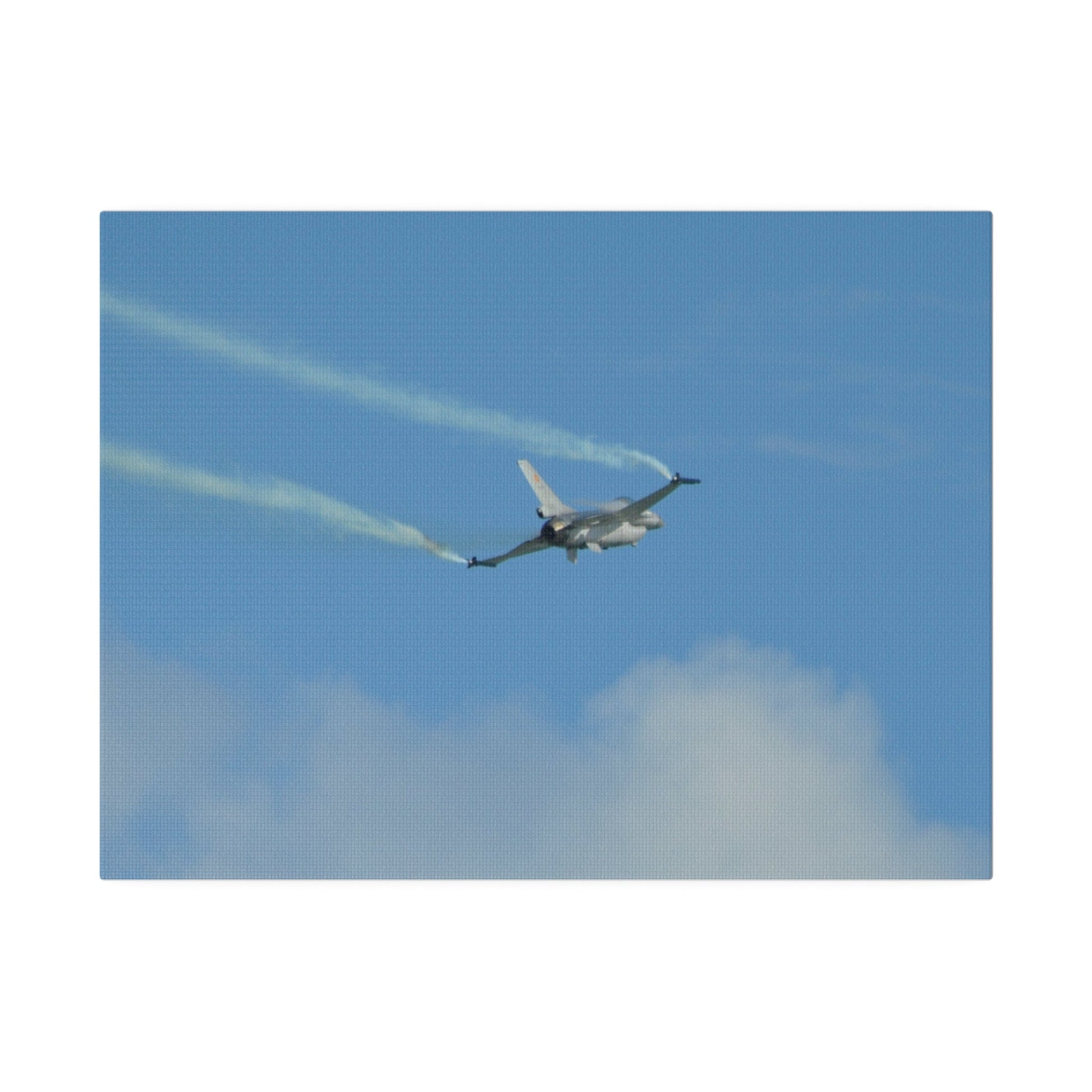 F16 Fighting Falcon Flying From The Left With Smoke, Levelling Out, Matte Canvas, Stretched, 0.75" - The Trio Synergize Group
