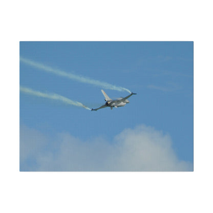 F16 Fighting Falcon Flying From The Left With Smoke, Levelling Out, Matte Canvas, Stretched, 0.75" - The Trio Synergize Group