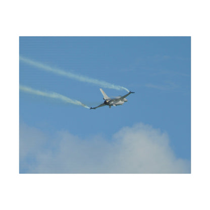 F16 Fighting Falcon Flying From The Left With Smoke, Levelling Out, Matte Canvas, Stretched, 0.75" - The Trio Synergize Group