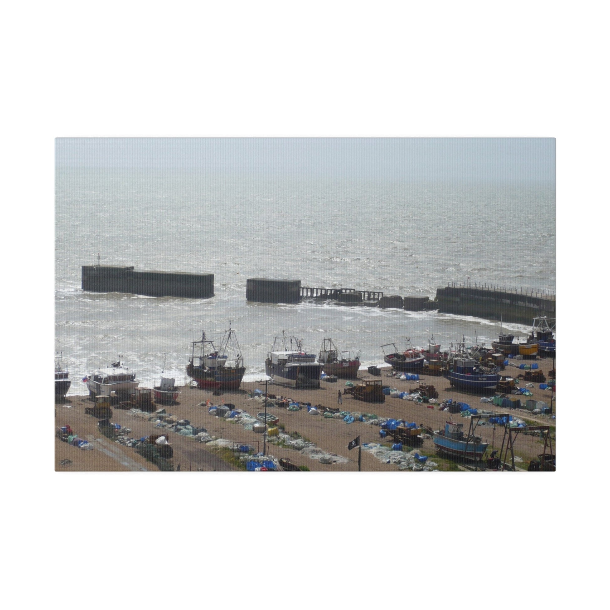 Hastings Fishing Boats On The Beach And Harbour Arm Canvas - The Trio Synergize Group