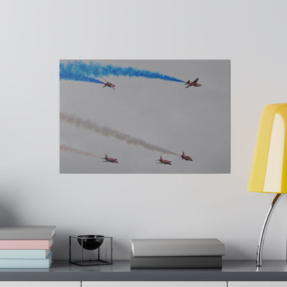 Five Red Arrows Flying From The Left, Three Level With Two Of Them With Blue Smoke And Two Flying Upside Down With Blue Smoke Rear View, Matte Canvas, Stretched, 0.75" - The Trio Synergize Group