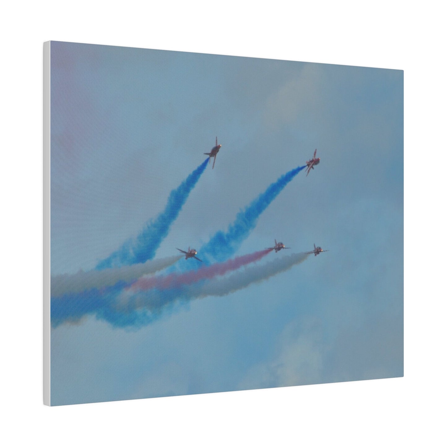 Five Red Arrows Flying From The Left With White, Blue And Red Smoke With Two Flying Sideways, Matte Canvas, Stretched, 0.75" - The Trio Synergize Group