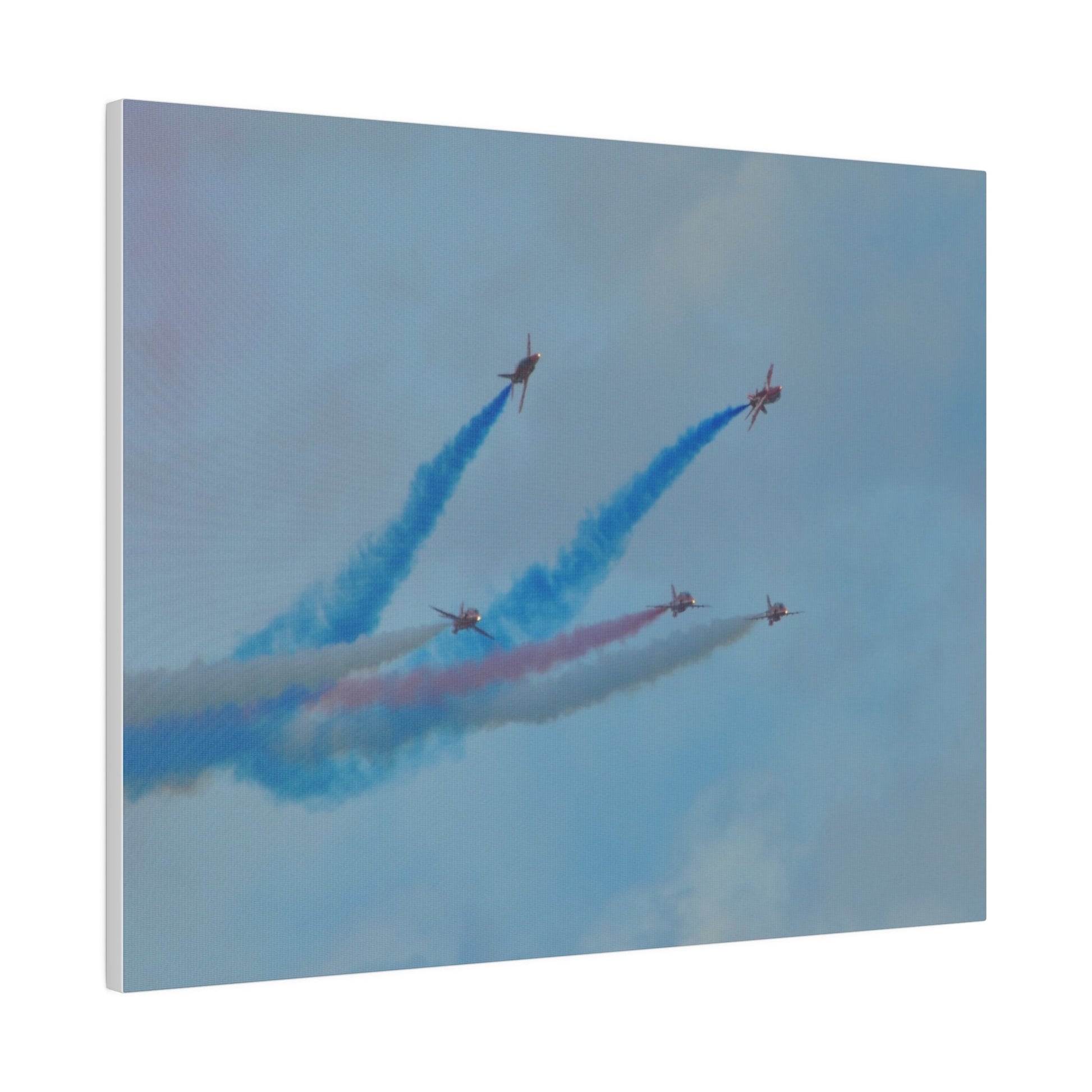 Five Red Arrows Flying From The Left With White, Blue And Red Smoke With Two Flying Sideways, Matte Canvas, Stretched, 0.75" - The Trio Synergize Group