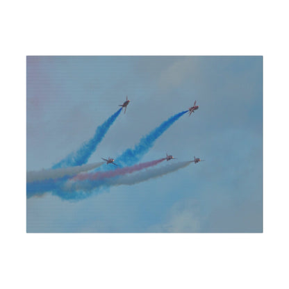 Five Red Arrows Flying From The Left With White, Blue And Red Smoke With Two Flying Sideways, Matte Canvas, Stretched, 0.75" - The Trio Synergize Group