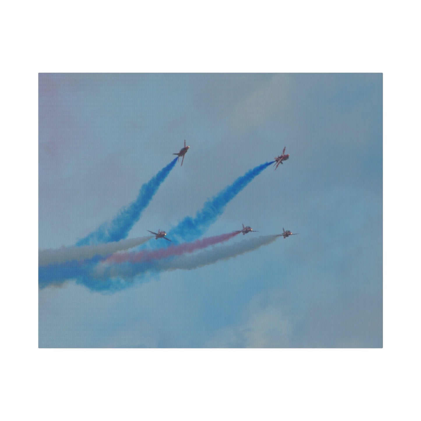 Five Red Arrows Flying From The Left With White, Blue And Red Smoke With Two Flying Sideways, Matte Canvas, Stretched, 0.75" - The Trio Synergize Group